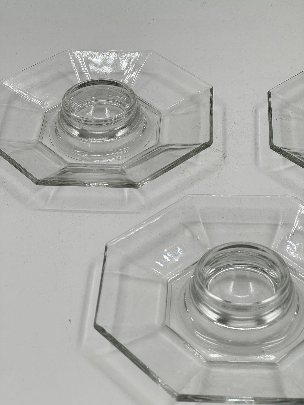 Pair of Vintage Art Deco Octagonal Glass Candle Holders
