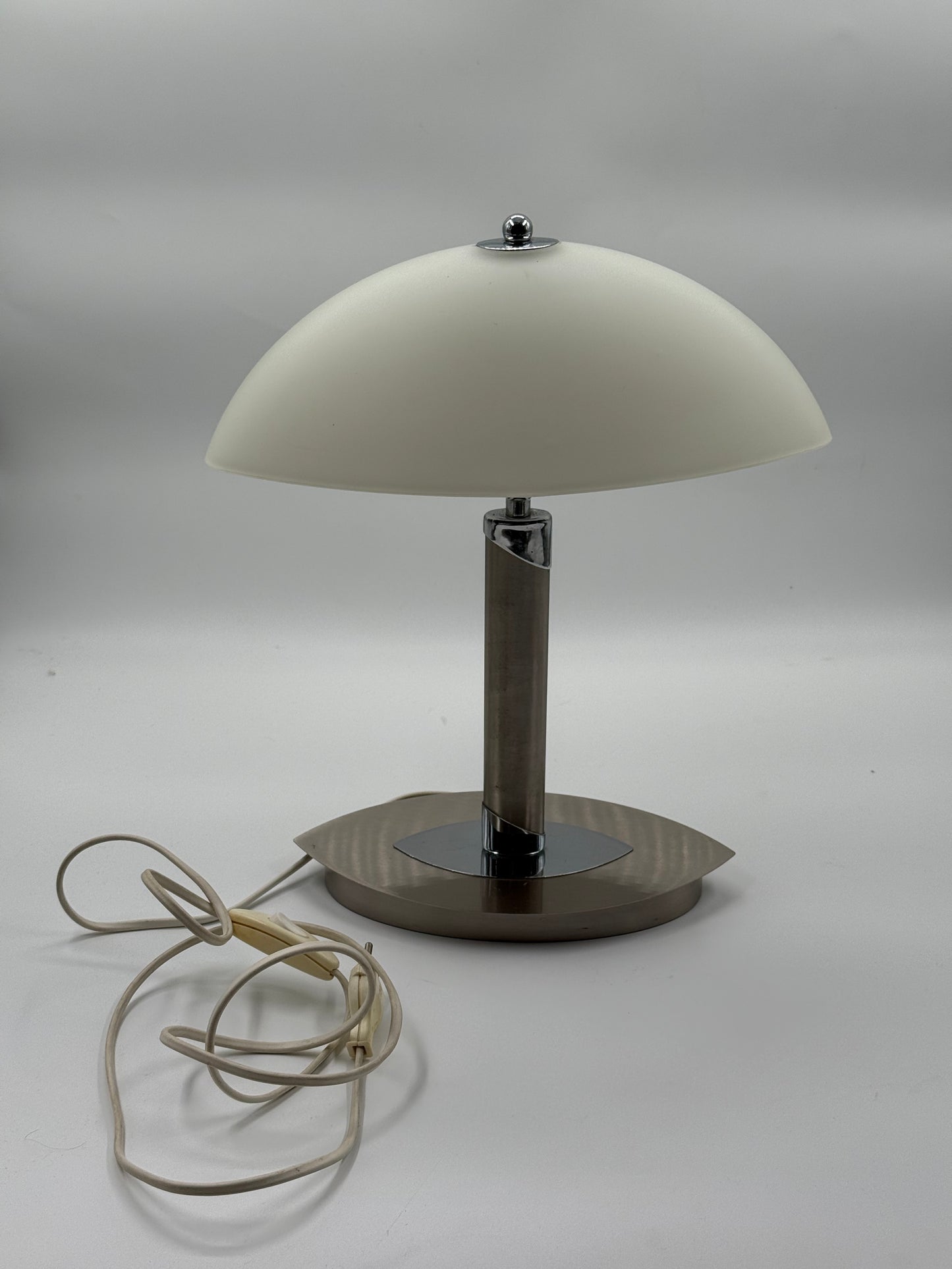 Mid-Century Opaline & Steel Dome Lamp