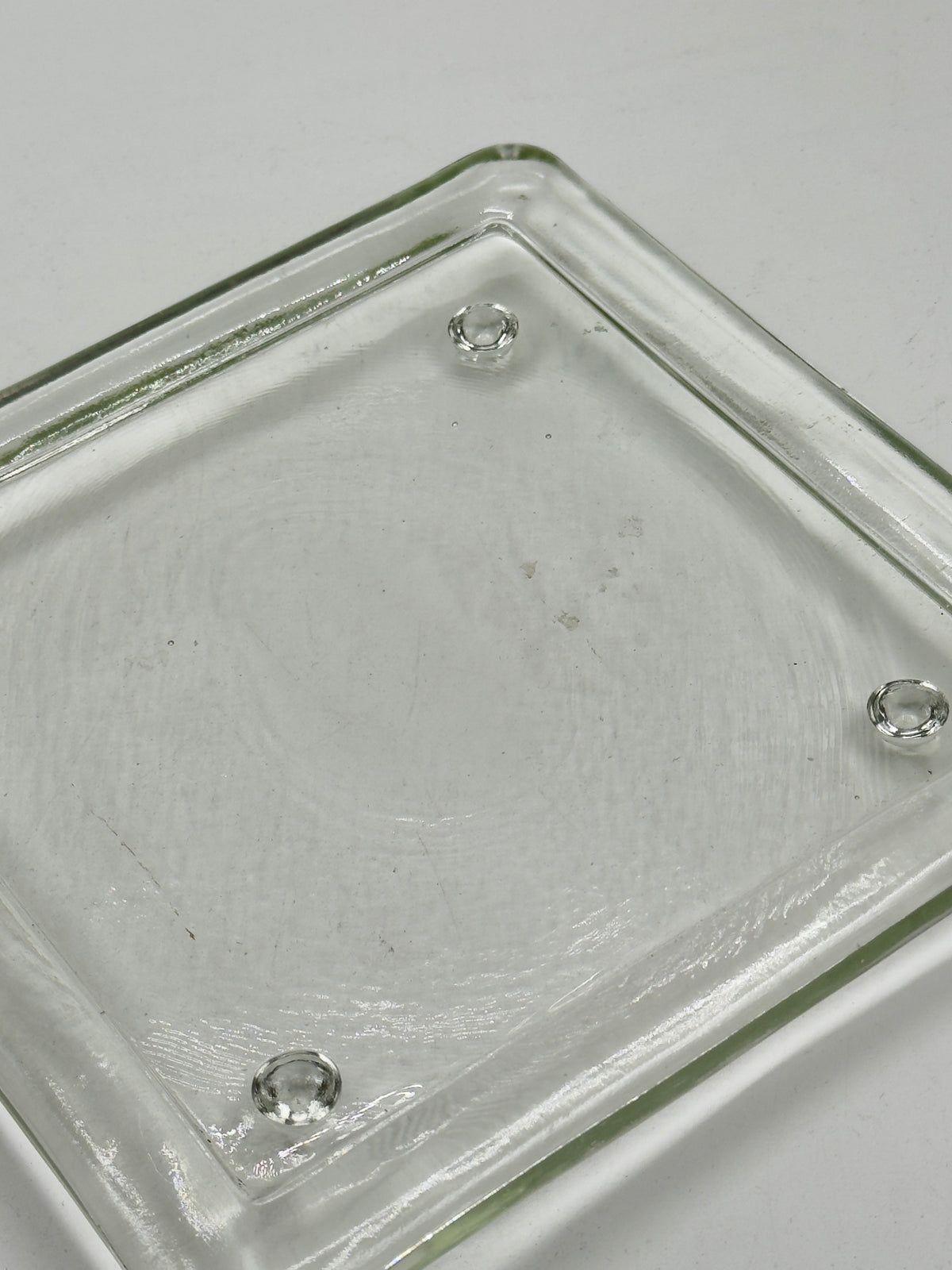 Vintage Pale Green-Tinted Glass Square Tray with Raised Feet