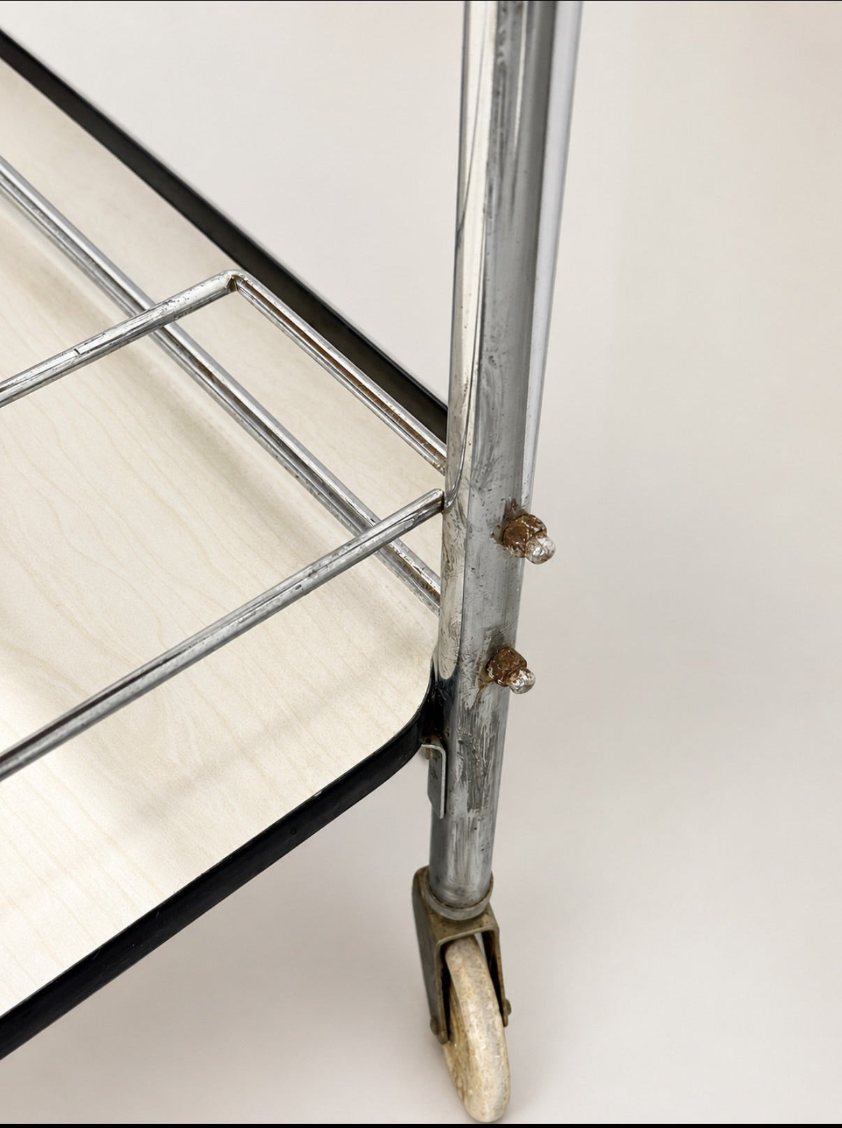 Vintage Chrome Bar Cart with White Formica Shelves