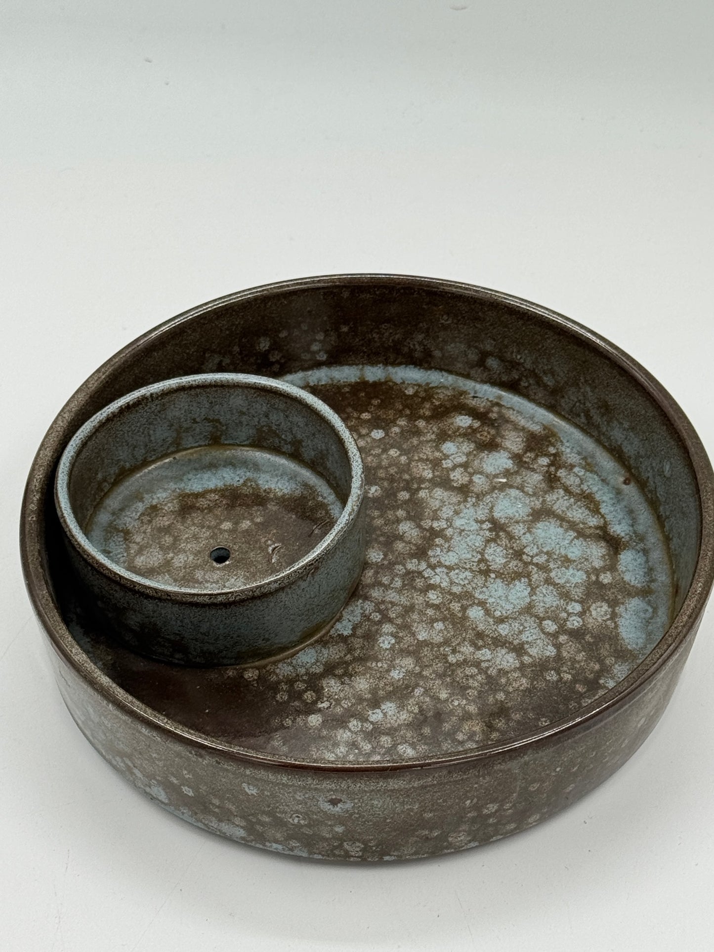 Vintage Studio Ceramic Serving Dish with Dip Well, Reactive Glaze