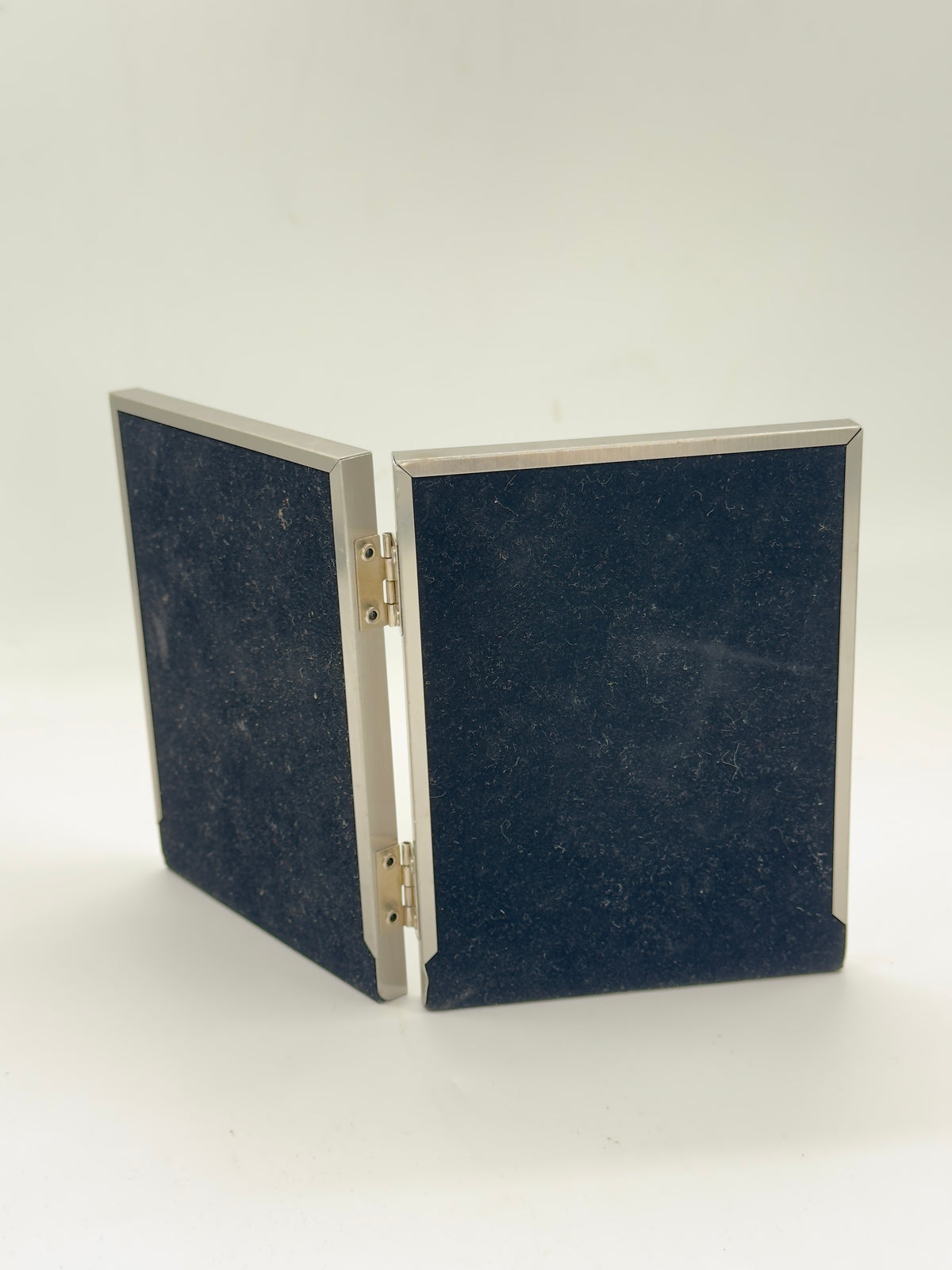 Vintage Brushed Silver-Tone Double Photo Frame, Hinged Book-Style