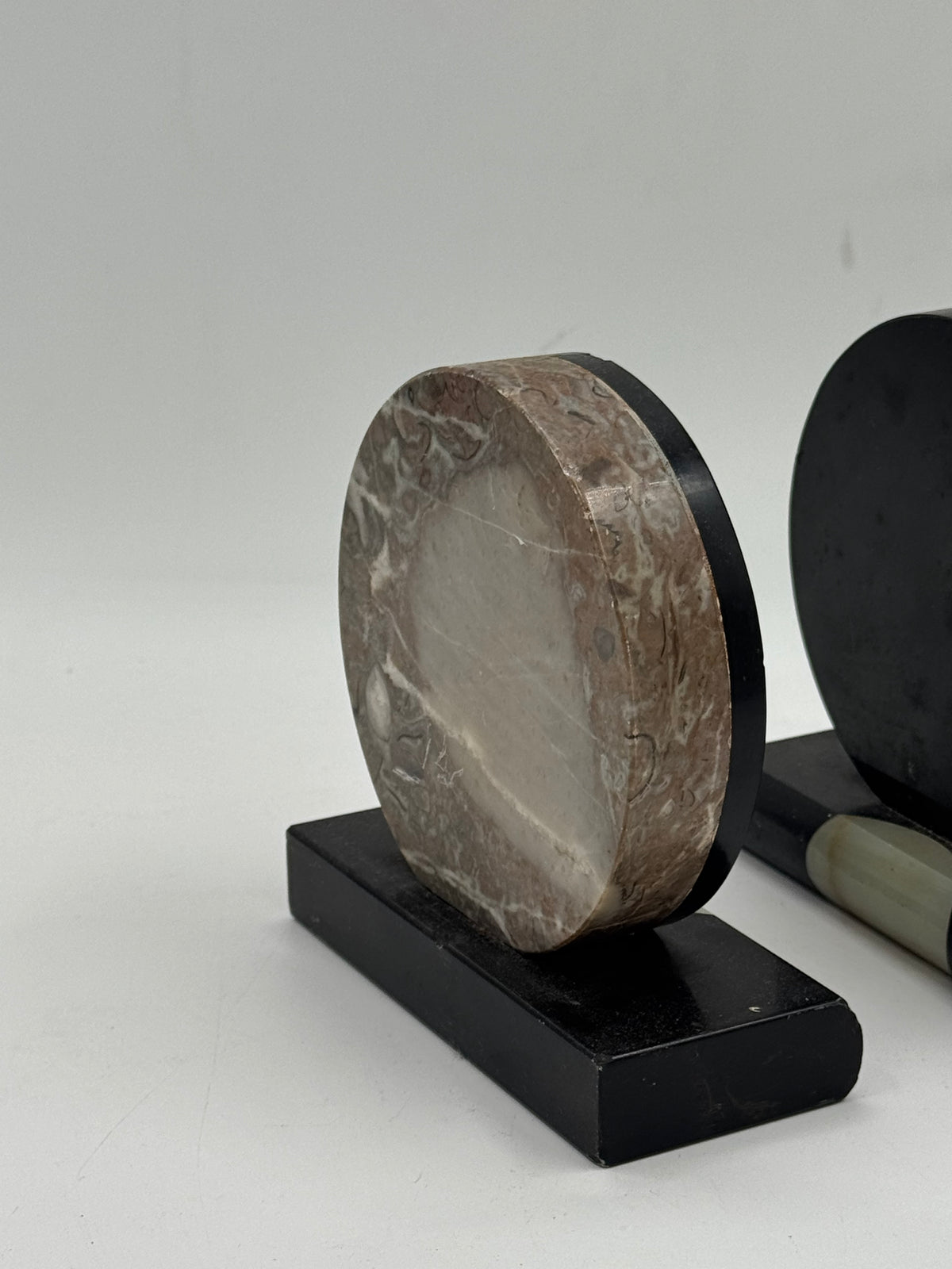 Pair of Vintage Sculptural Stone and Black Lacquer Bookends
