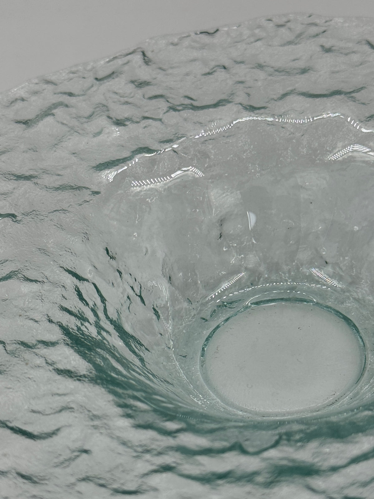 Vintage Textured Glass Wide Bowl, Scandinavian Ice-Glass Style