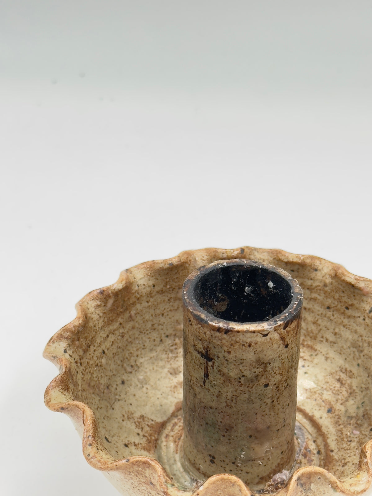 Vintage Studio Ceramic Candle Holder, Scalloped Ruffled Rim