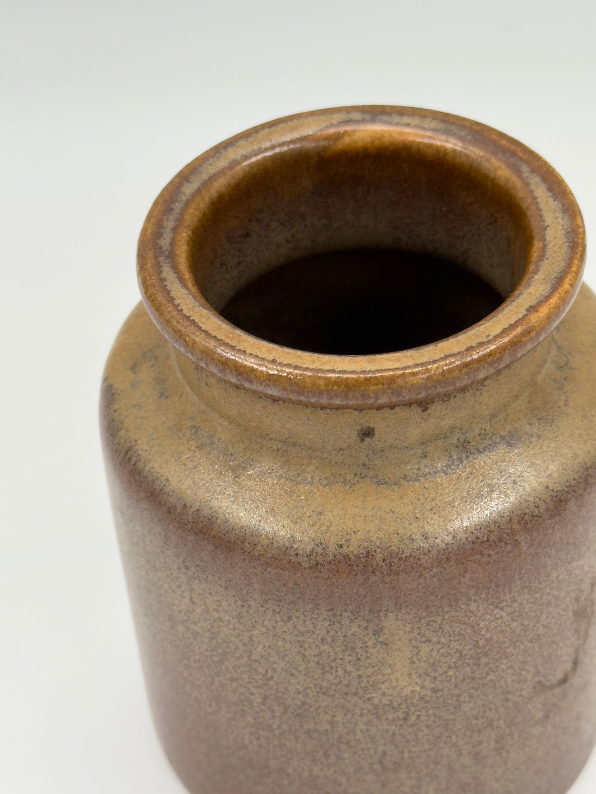 Vintage Studio Ceramic Cylindrical Jar with Speckled Brown Glaze