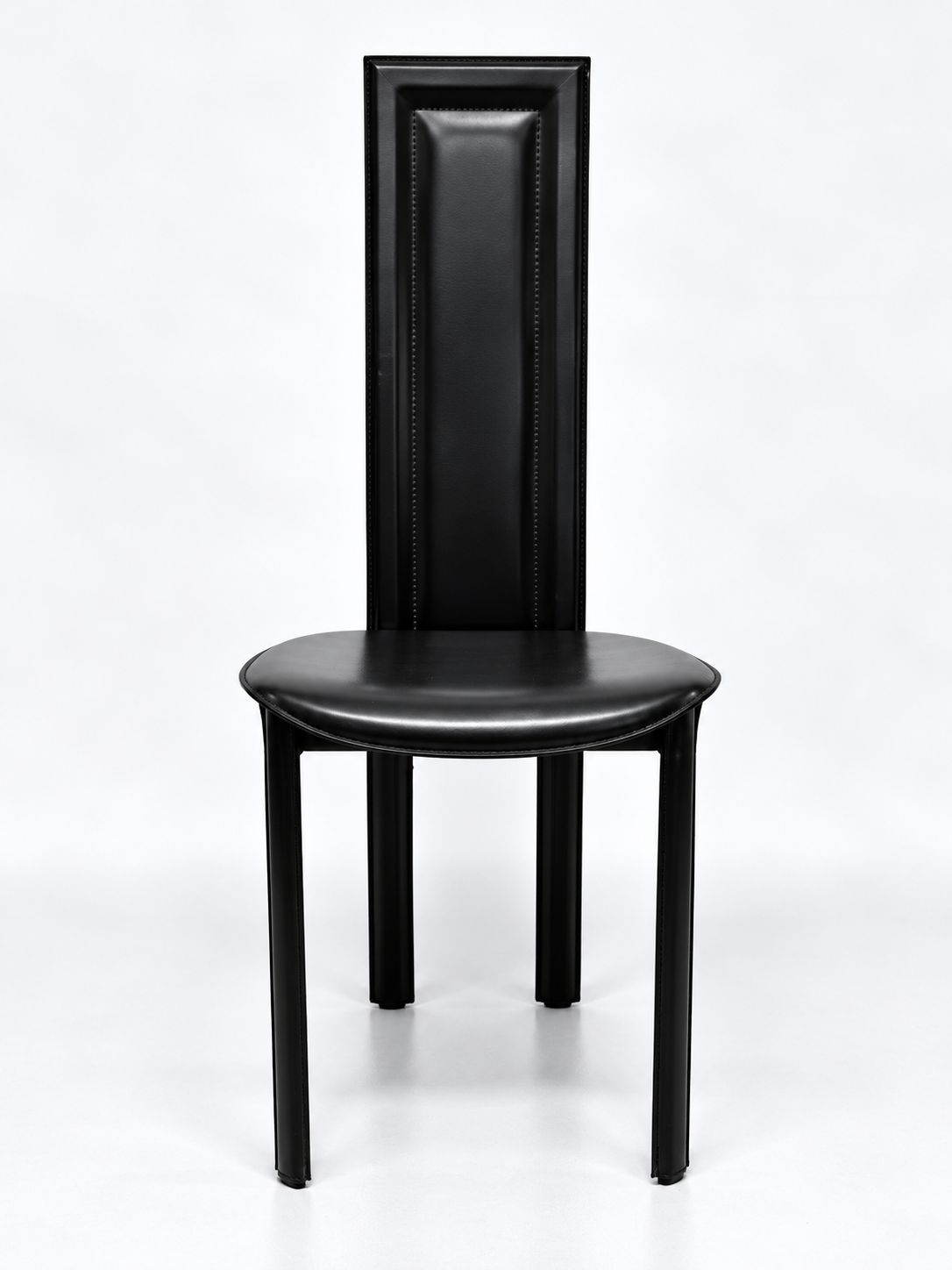 Italian Black Leather High-Back Dining Chairs, Set of 4