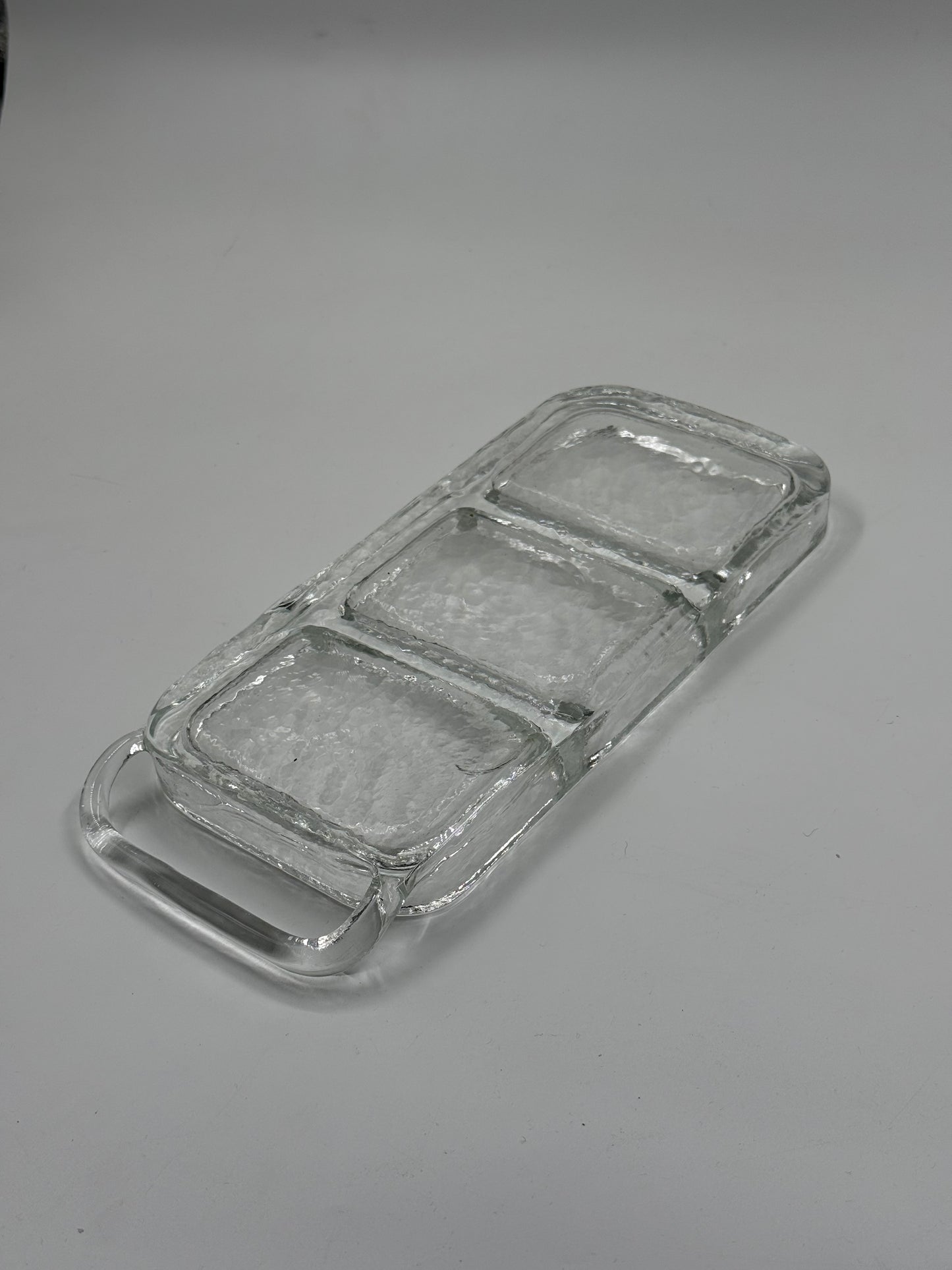 Vintage glass serving tray with three compartments