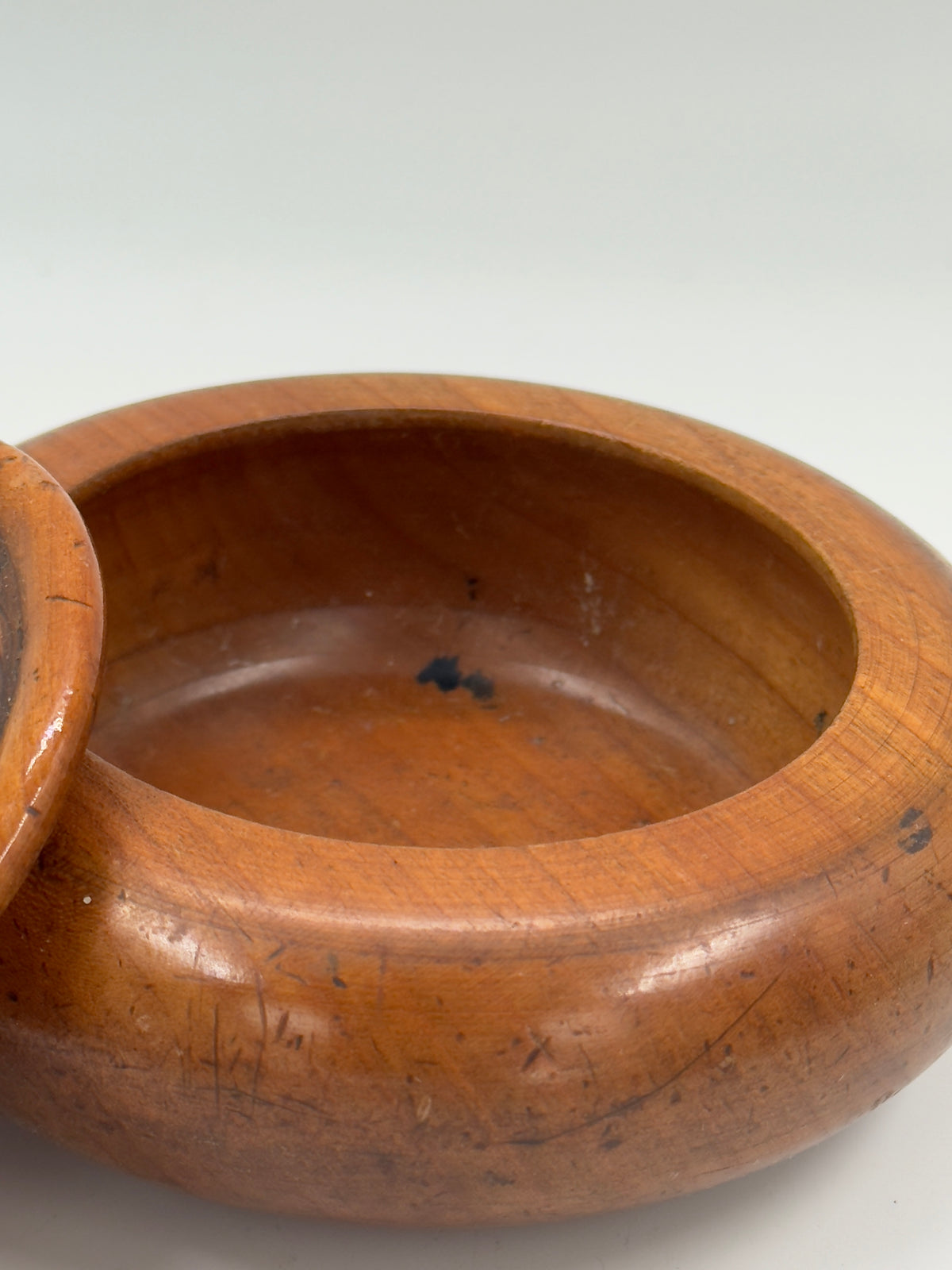 Vintage Carved Wood Lidded Box with Geometric Motif