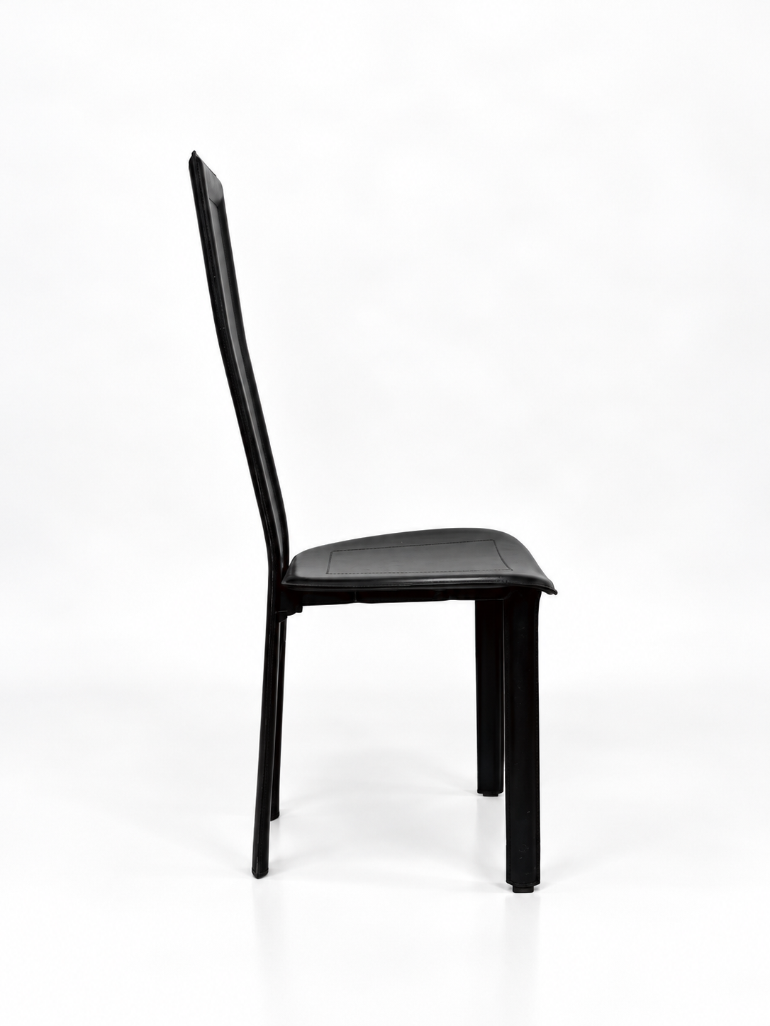 Italian Black Leather High-Back Dining Chairs, Set of 6