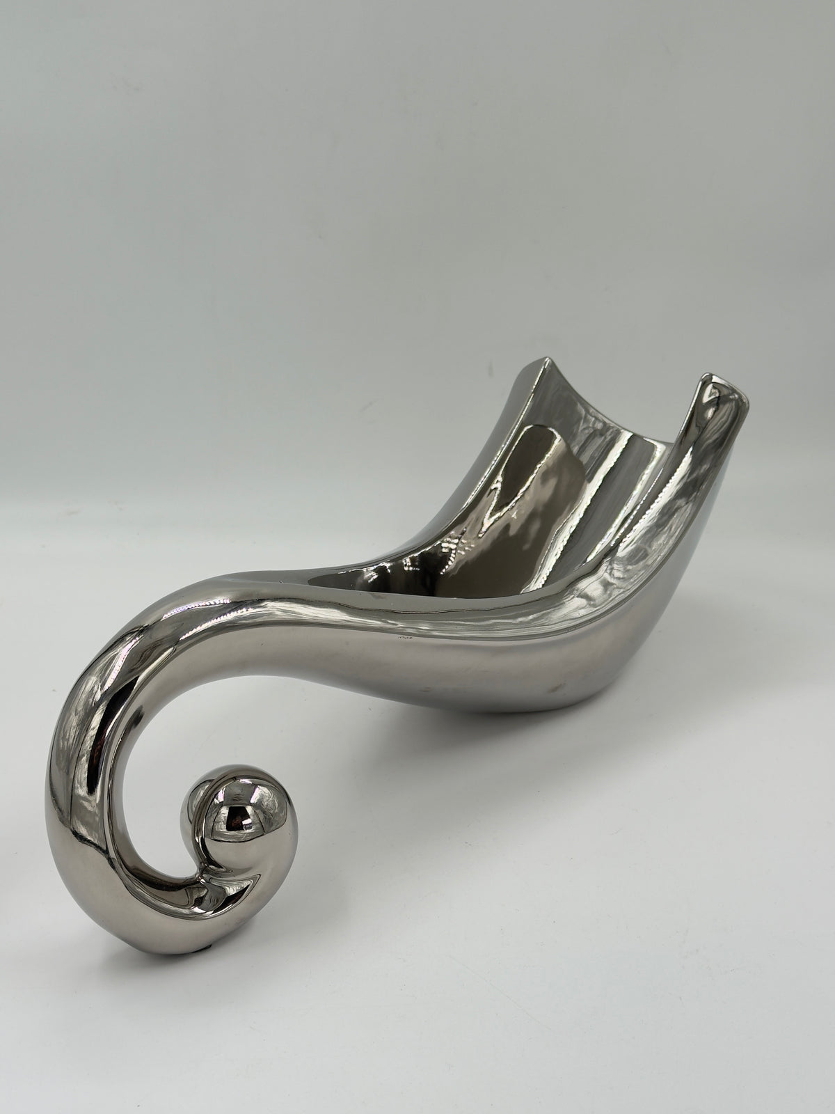 Vintage Sculptural Silver-Plated Centerpiece Bowl with Scroll Handle