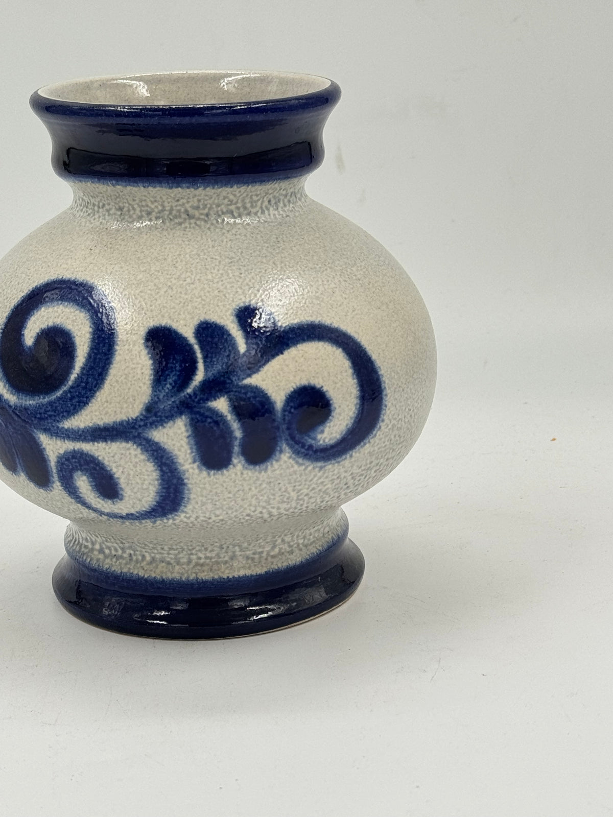Vintage Westerwald-Style Stoneware Vase, Cobalt Blue Scrollwork