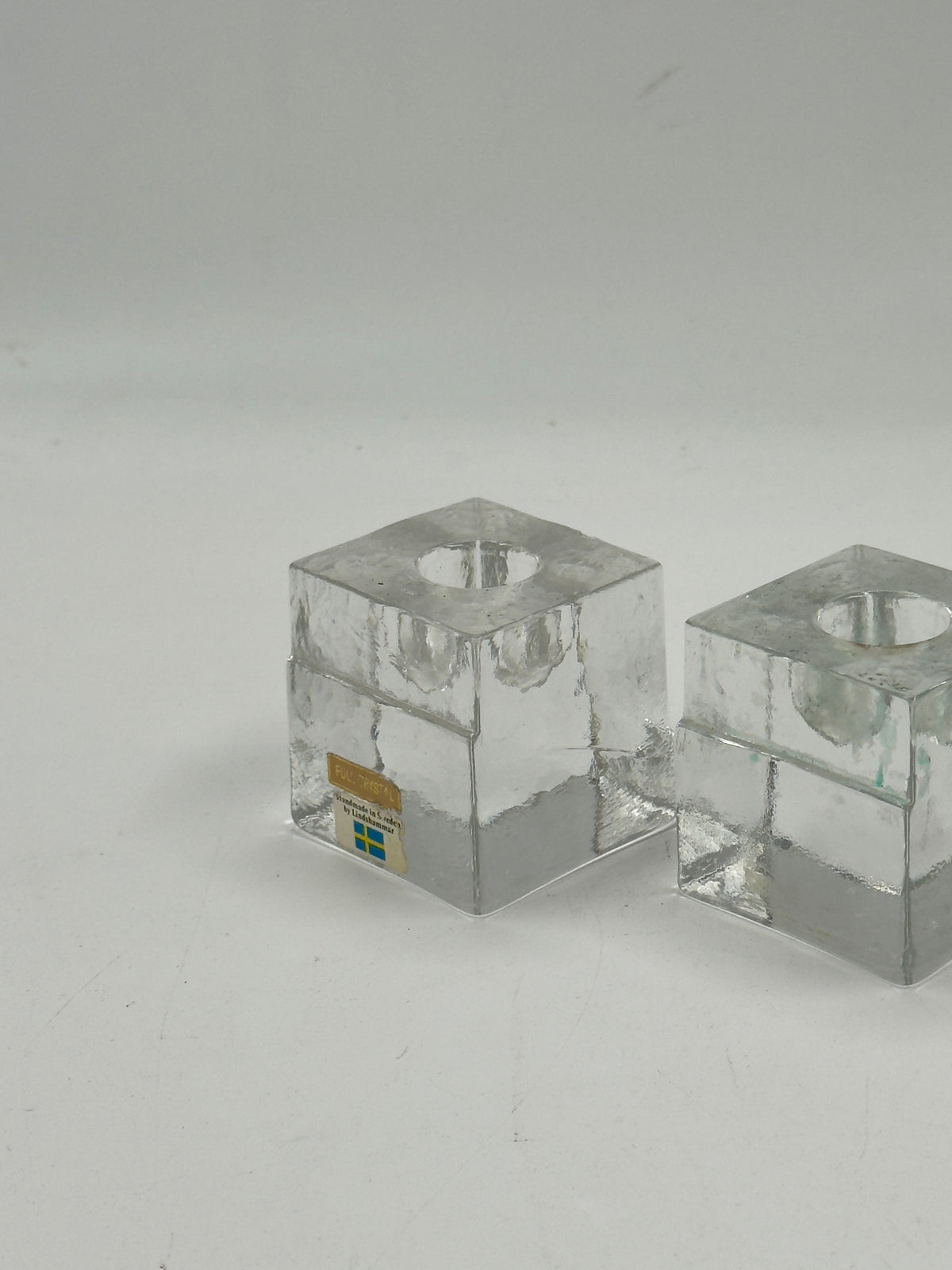 Pair of Lindshammar Swedish Full Crystal Cube Candle Holders