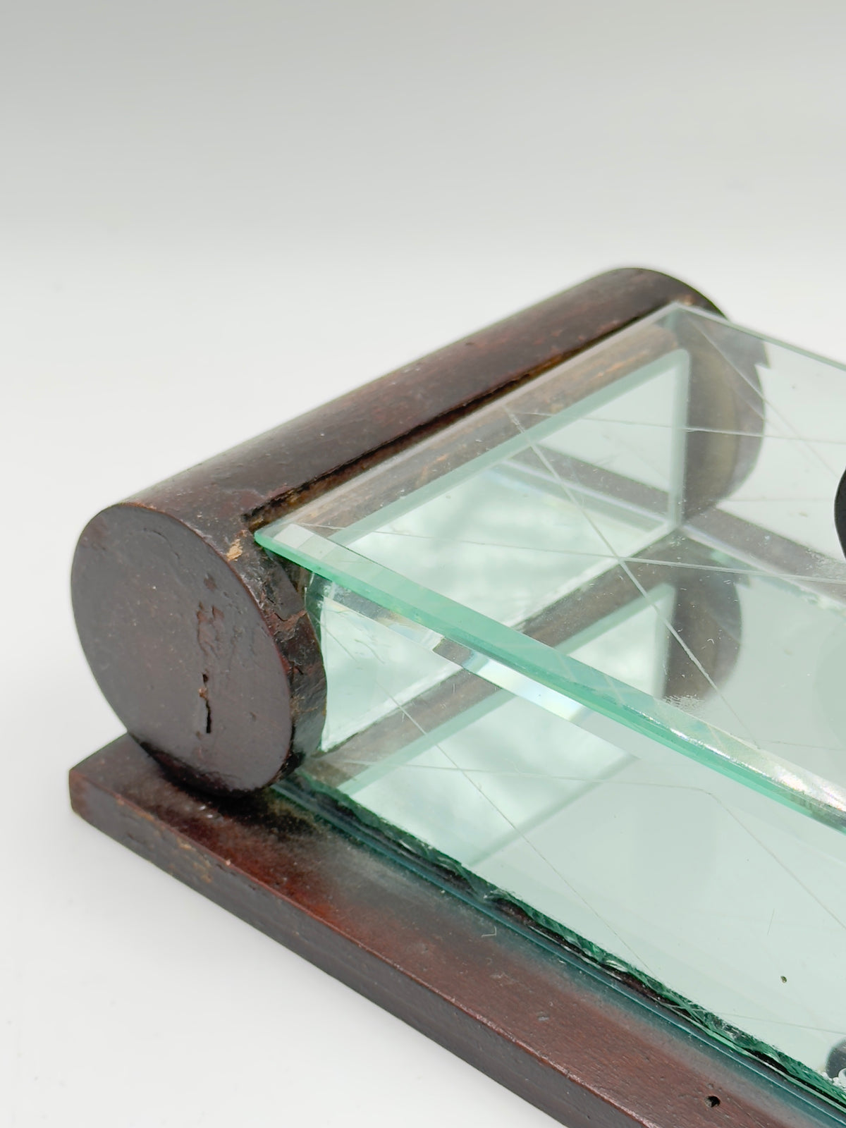Vintage Art Deco Wood and Glass Roll-Top Box, Etched Geometric Pattern