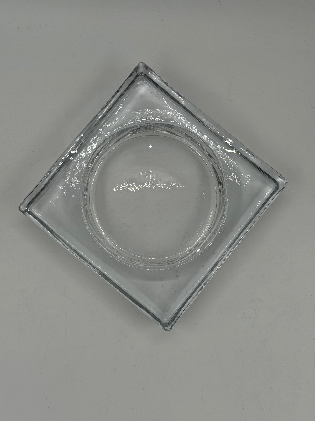 Vintage Square Glass Ashtray, Minimalist Block Design