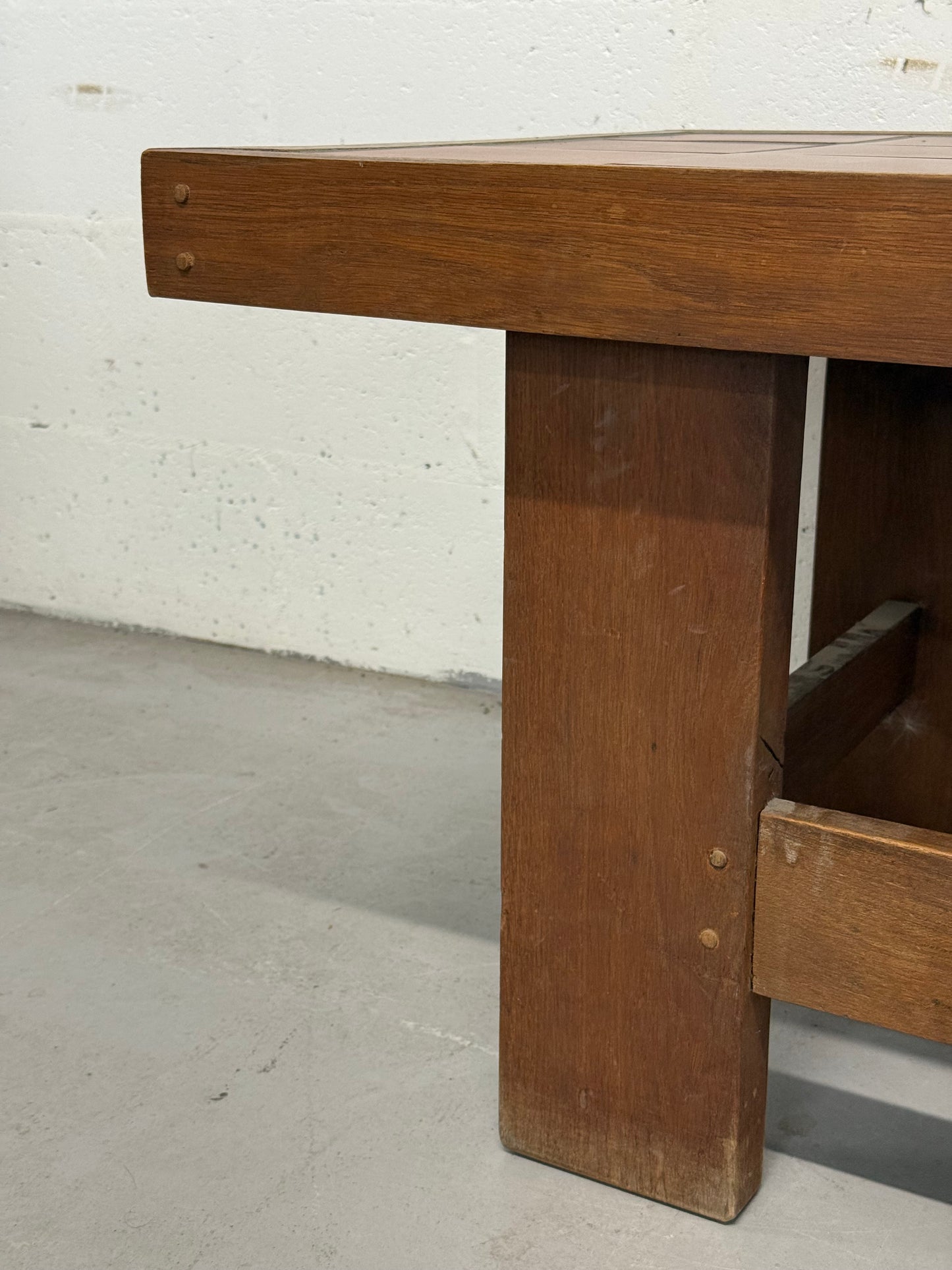 Vintage Solid Wood Coffee Table with Terracotta Tile Top