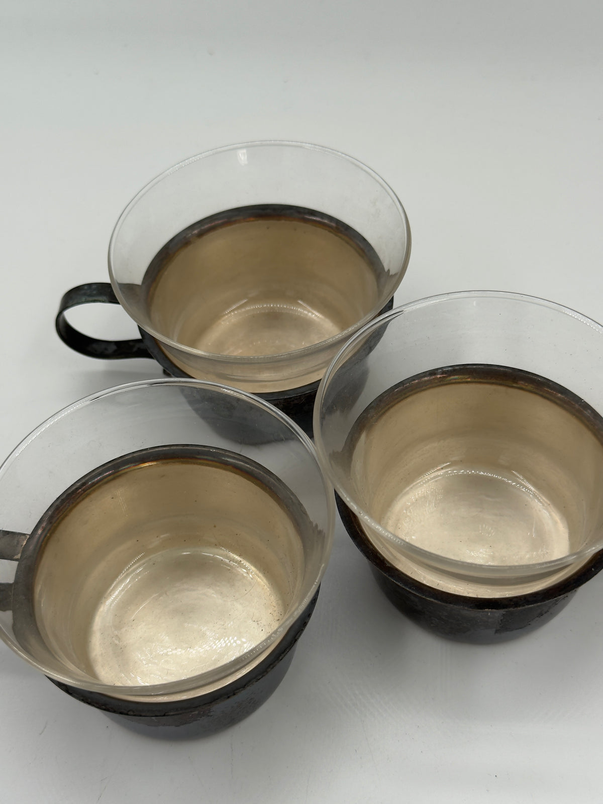 Set of 3 Vintage Tea Glasses with Silver-Plated Holders
