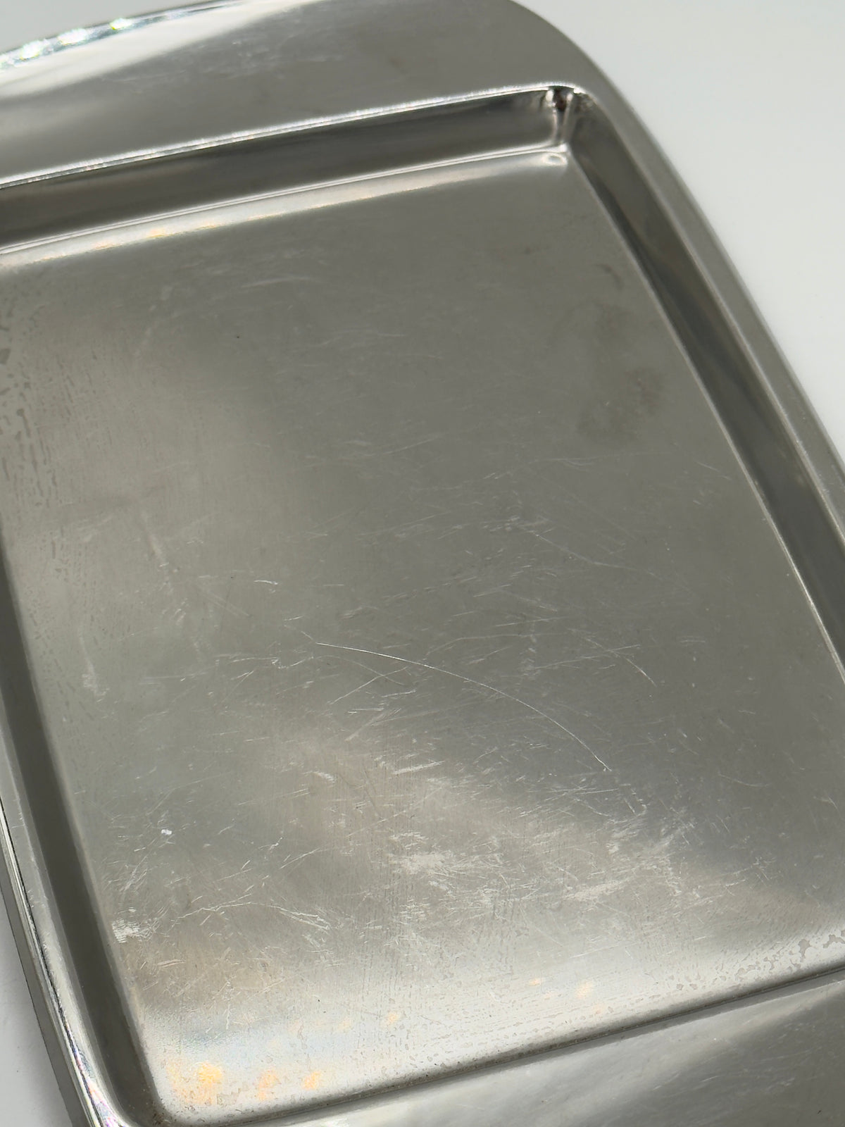 Vintage Stainless Steel Rectangular Tray with Raised Rim