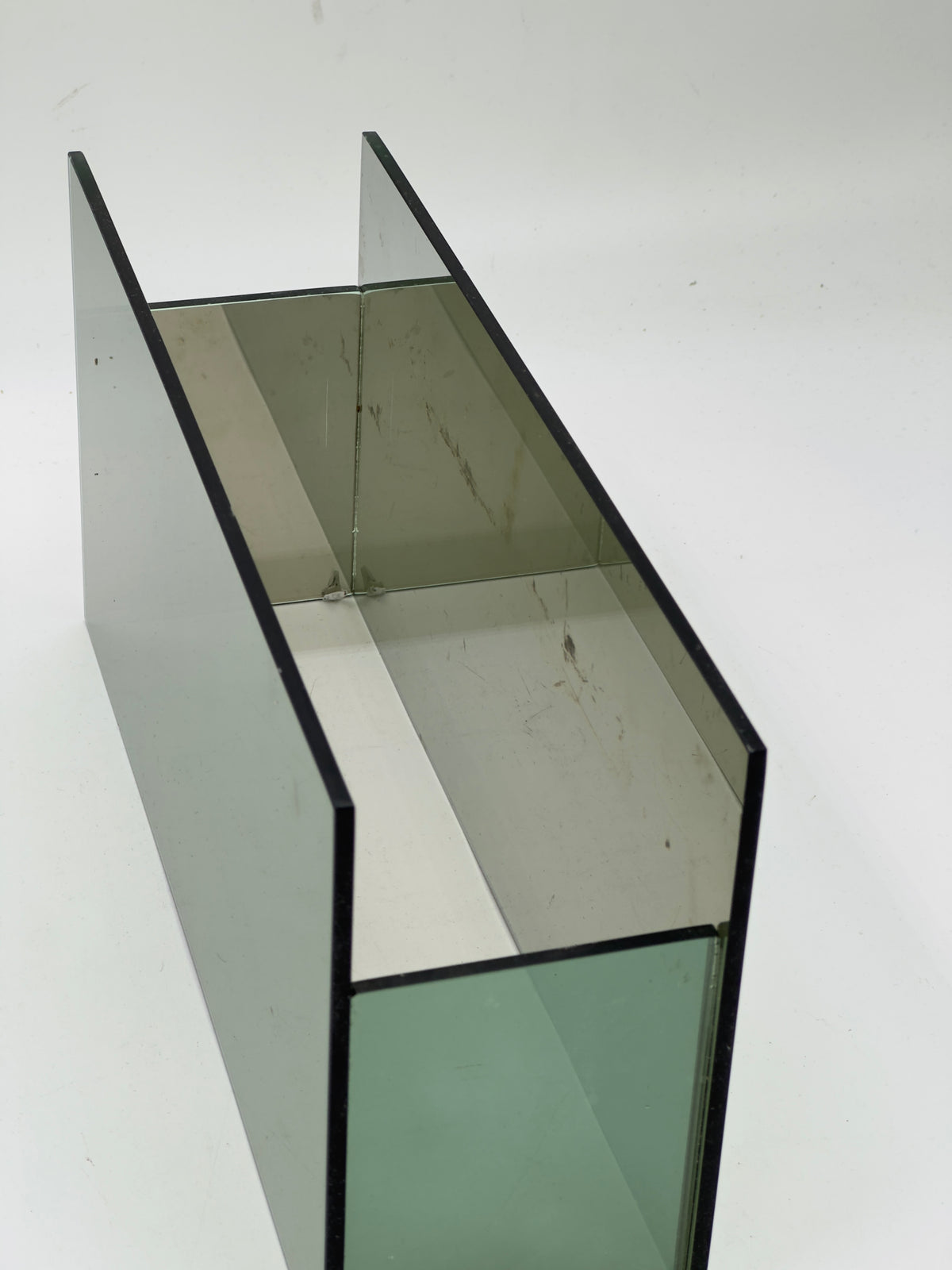 Vintage Sage Green Glass Desk Organizer with Divider