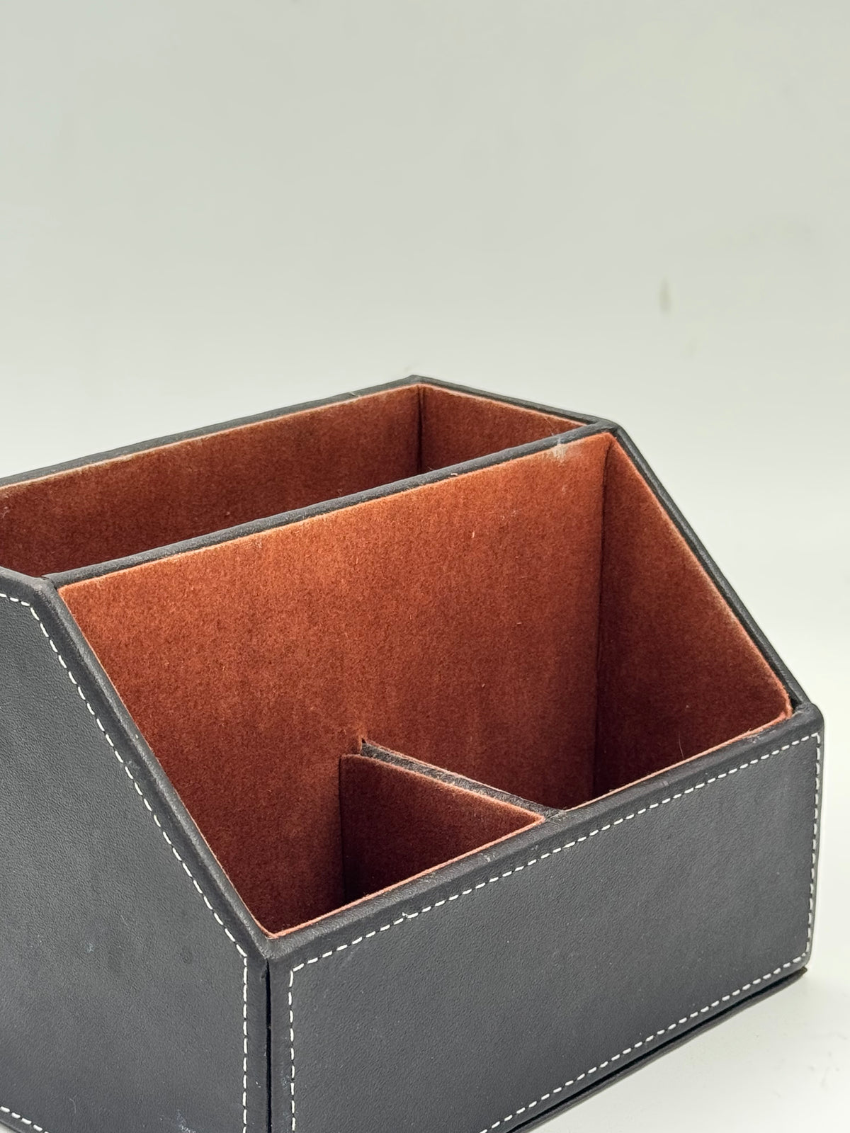 Black Faux-Leather Desk Organizer / Remote Caddy