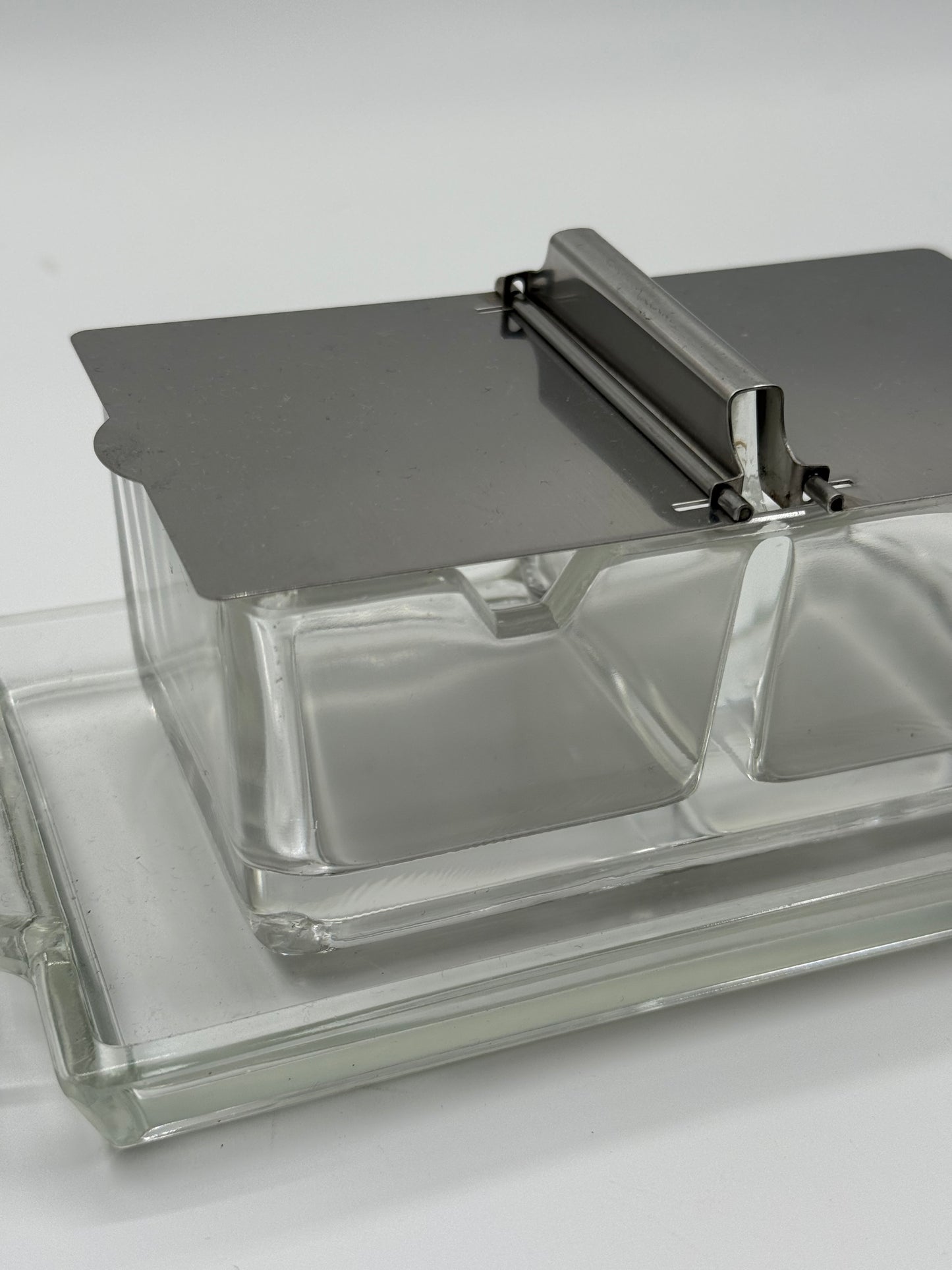 Vintage Glass & Chrome Condiment Duo Rectangular Serving Set