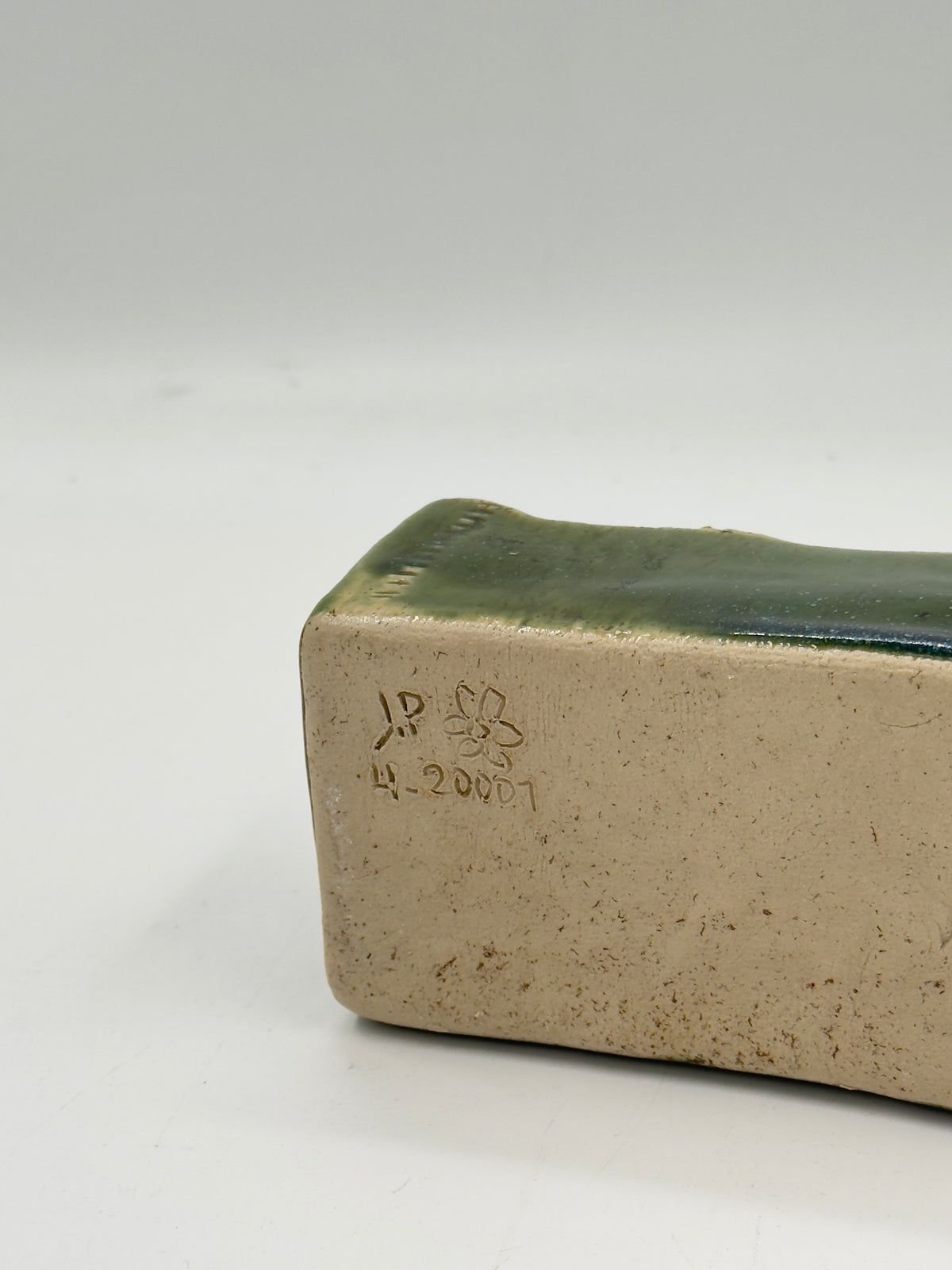 Signed Studio Pottery Rectangular Vessel with Basketweave Interior