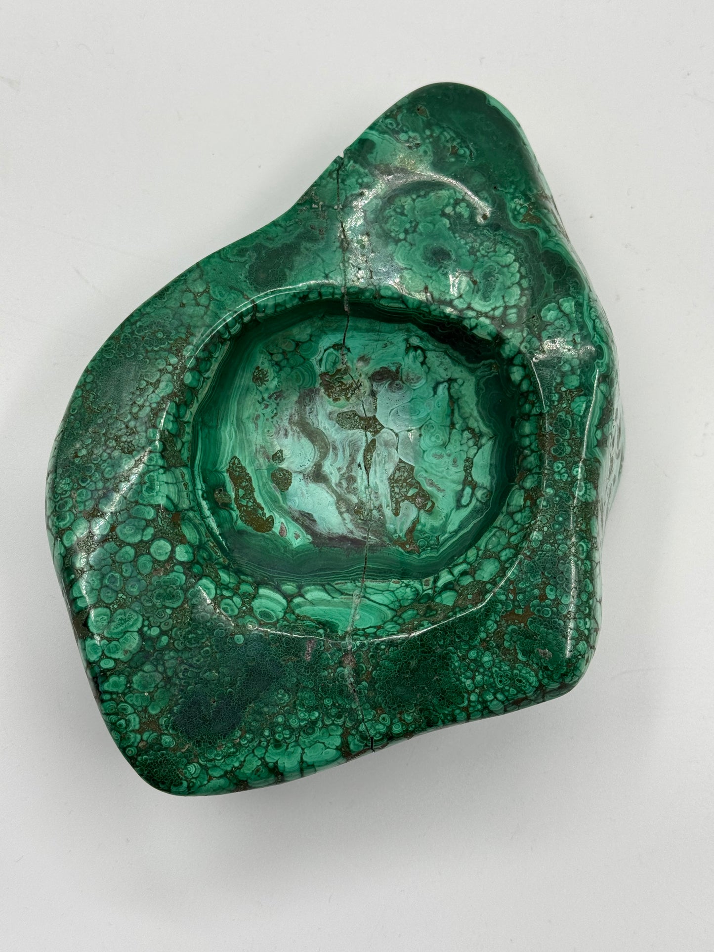 Sculptural Malachite Stone trinket bowl