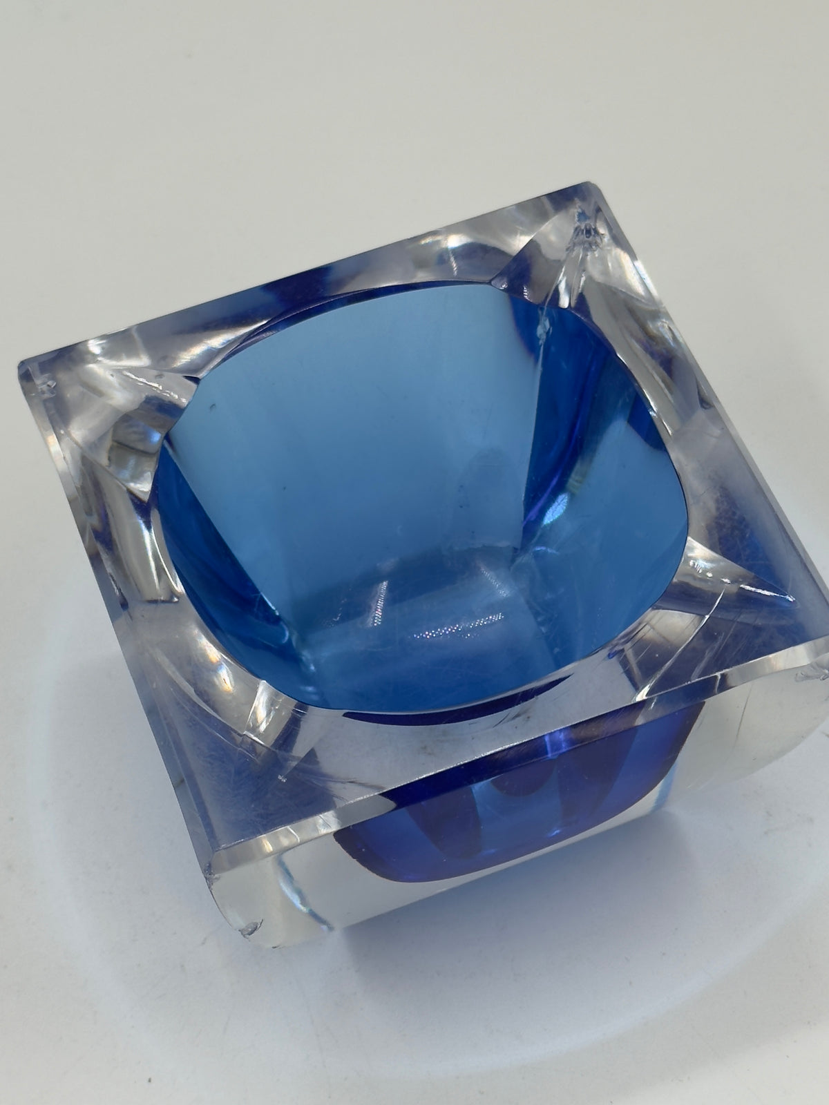 Vintage Murano-Style Sommerso Glass Ashtray, Cobalt Blue