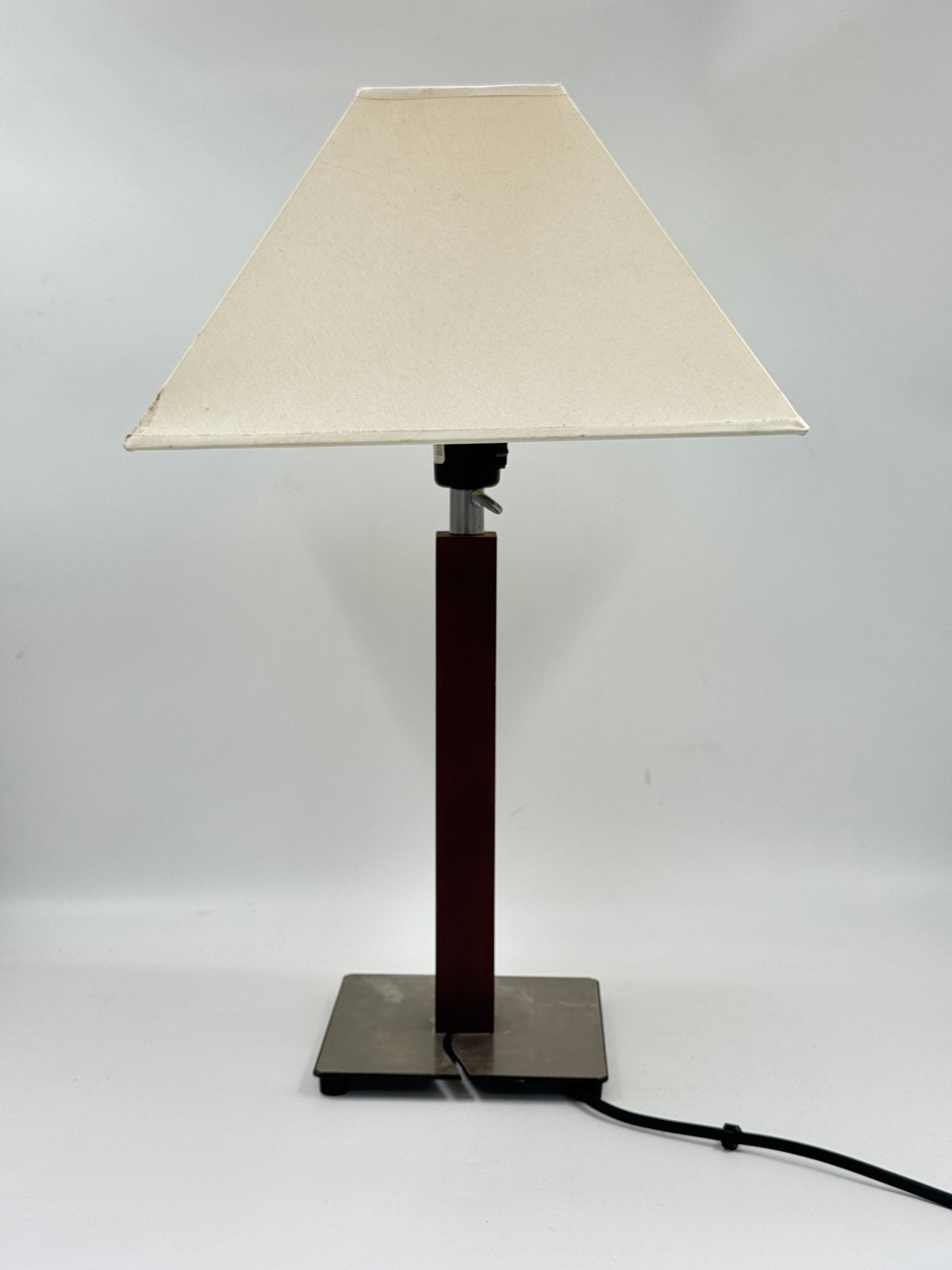 Vintage Square Wood Column Table Lamp, Brushed Steel Base