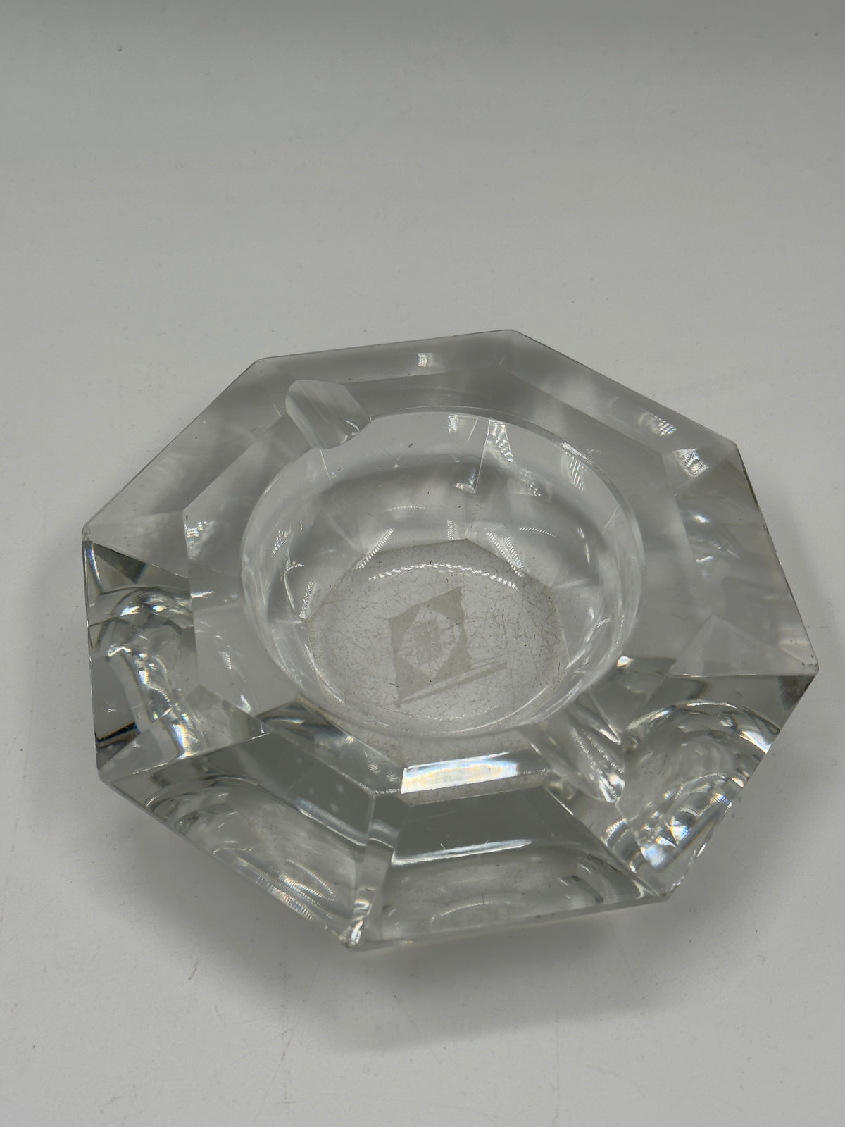 Vintage Elongated Diamond-Cut Crystal Glass Ashtray