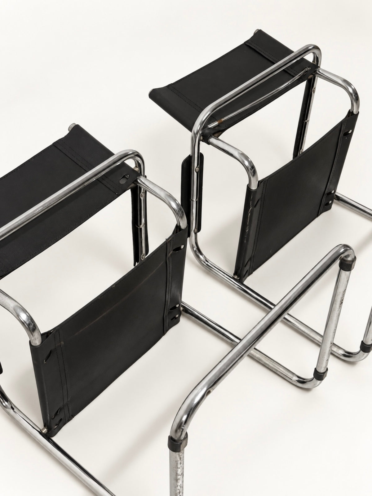Bauhaus Style Cantilever Armchairs, Black Leather & Chrome, Pair