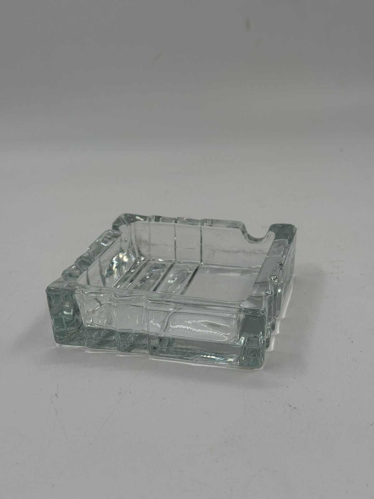 Vintage Square Glass Ashtray, Scalloped Rim