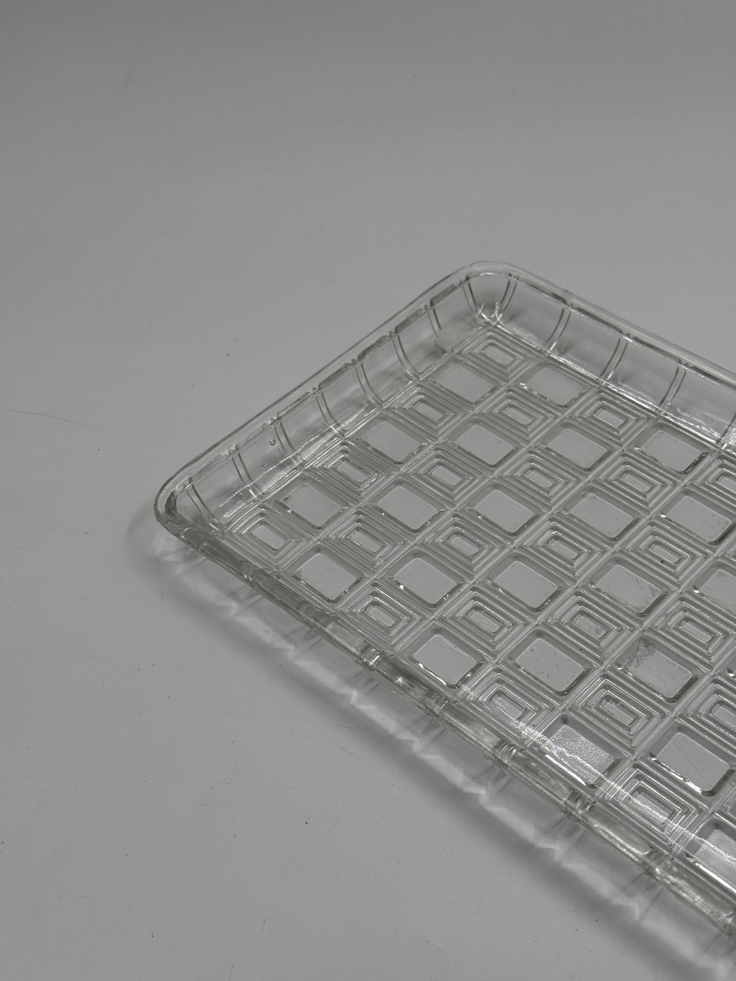 Clear Glass Rectangular Serving Tray with Geometric Pattern