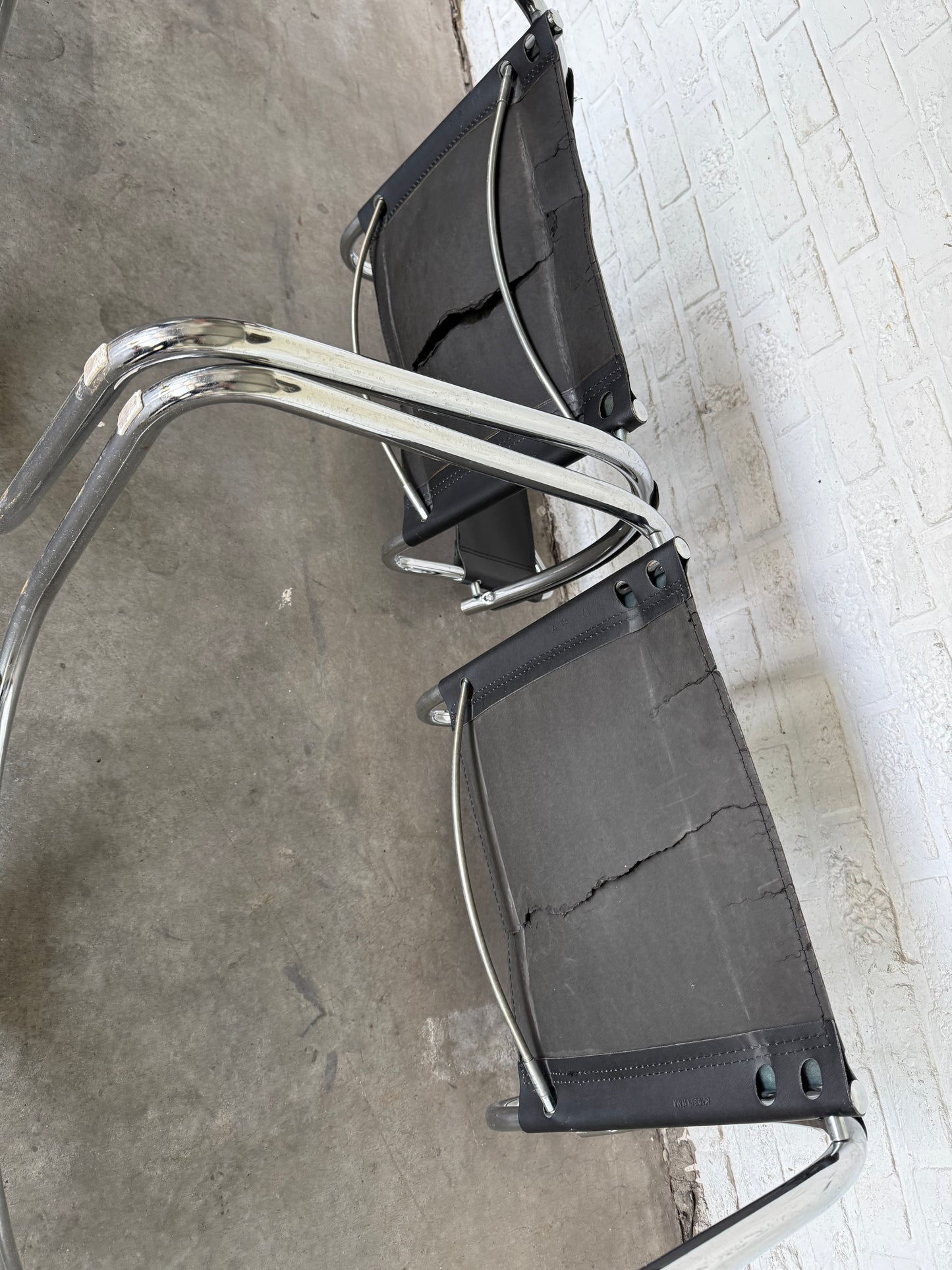 Vintage Cantilever Chairs in Black Saddle Leather & Chrome