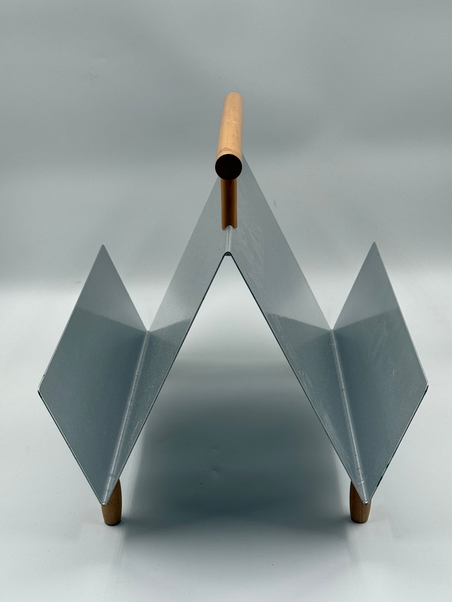 Vintage Modernist Metal & Wood Magazine Rack