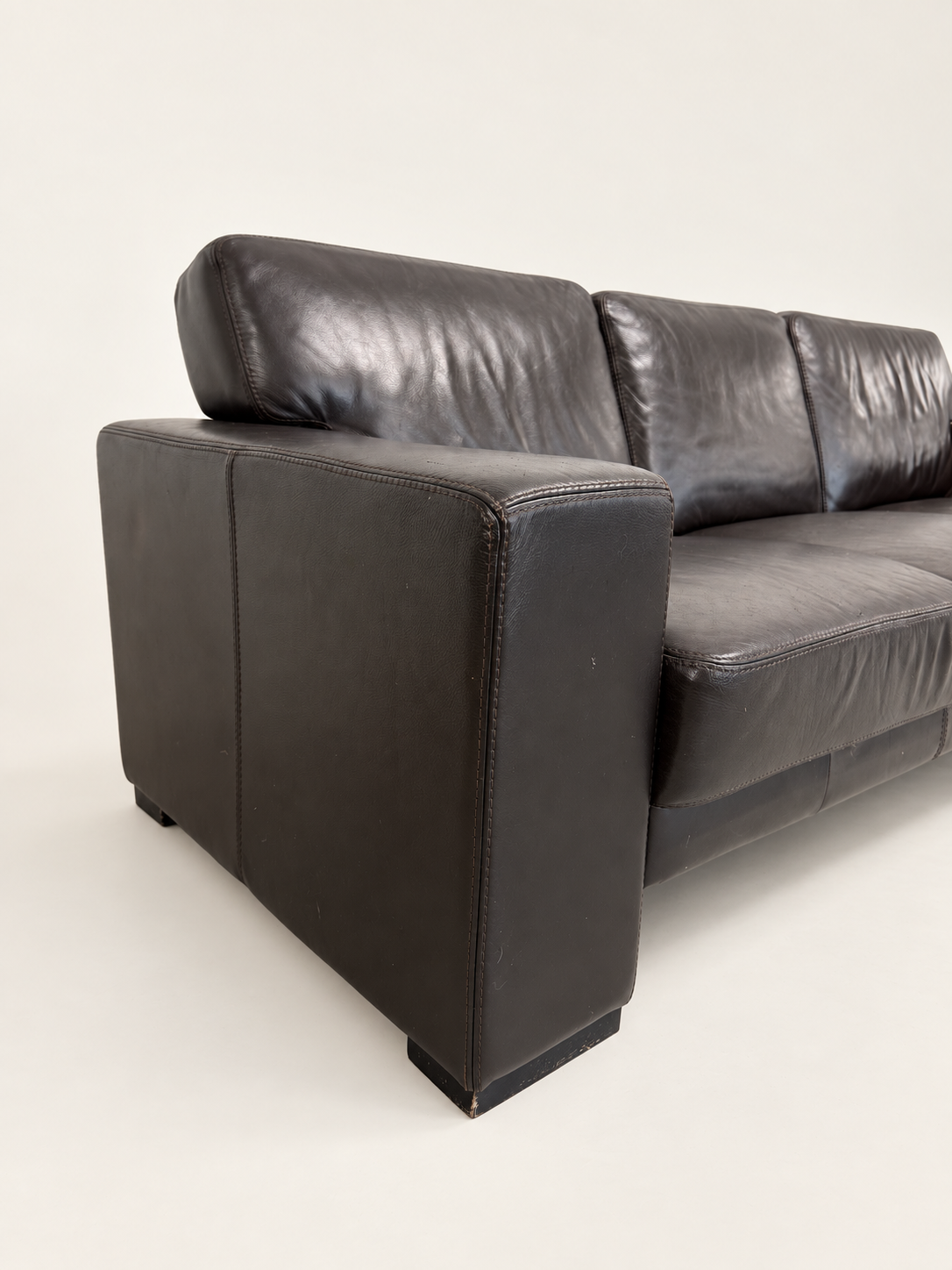 Brown Leather 3-Seater Sofa