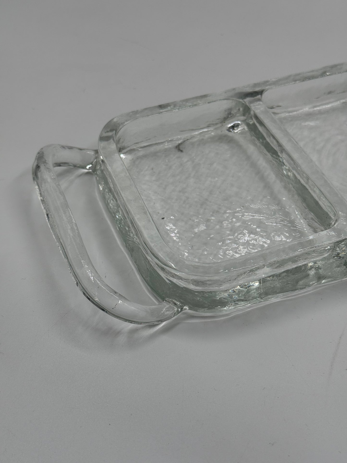 Vintage glass serving tray with three compartments