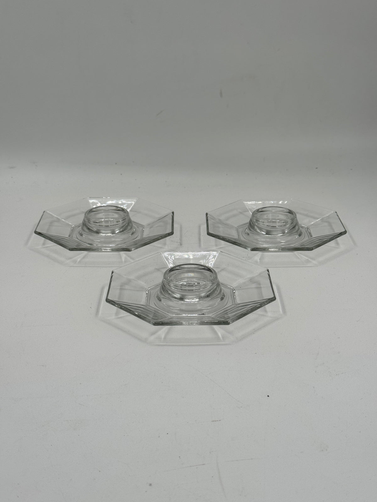 Pair of Vintage Art Deco Octagonal Glass Candle Holders