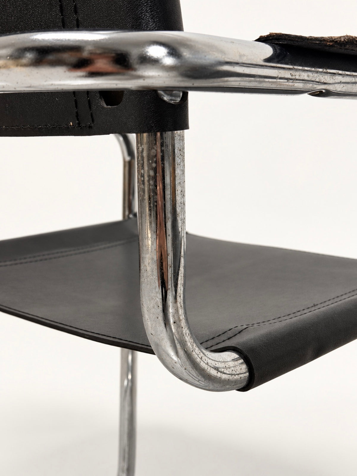 Bauhaus Style Cantilever Armchairs, Black Leather & Chrome, Pair