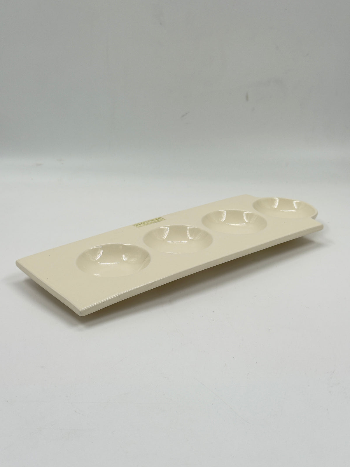Vintage Cream Ceramic 4-Well Tasting Tray, "Olio & Pane"