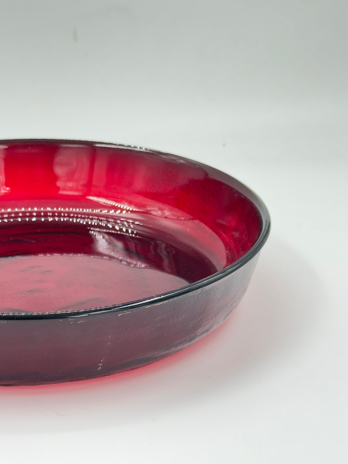 Vintage Ruby Red Pressed Glass Bowl, Beaded Rim