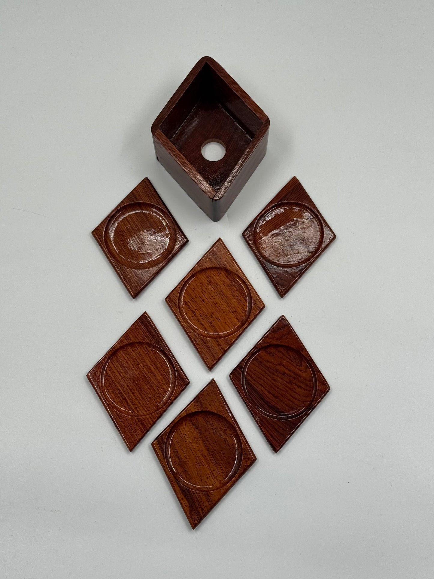 Mid-Century Wooden Coaster Set with Storage Box