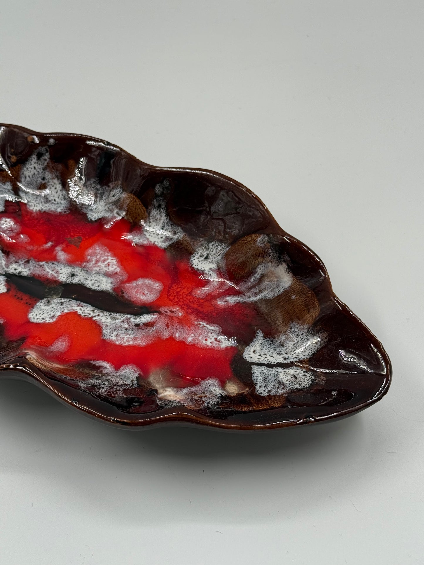 Red and Brown Glazed Ceramic Dish Organic Form