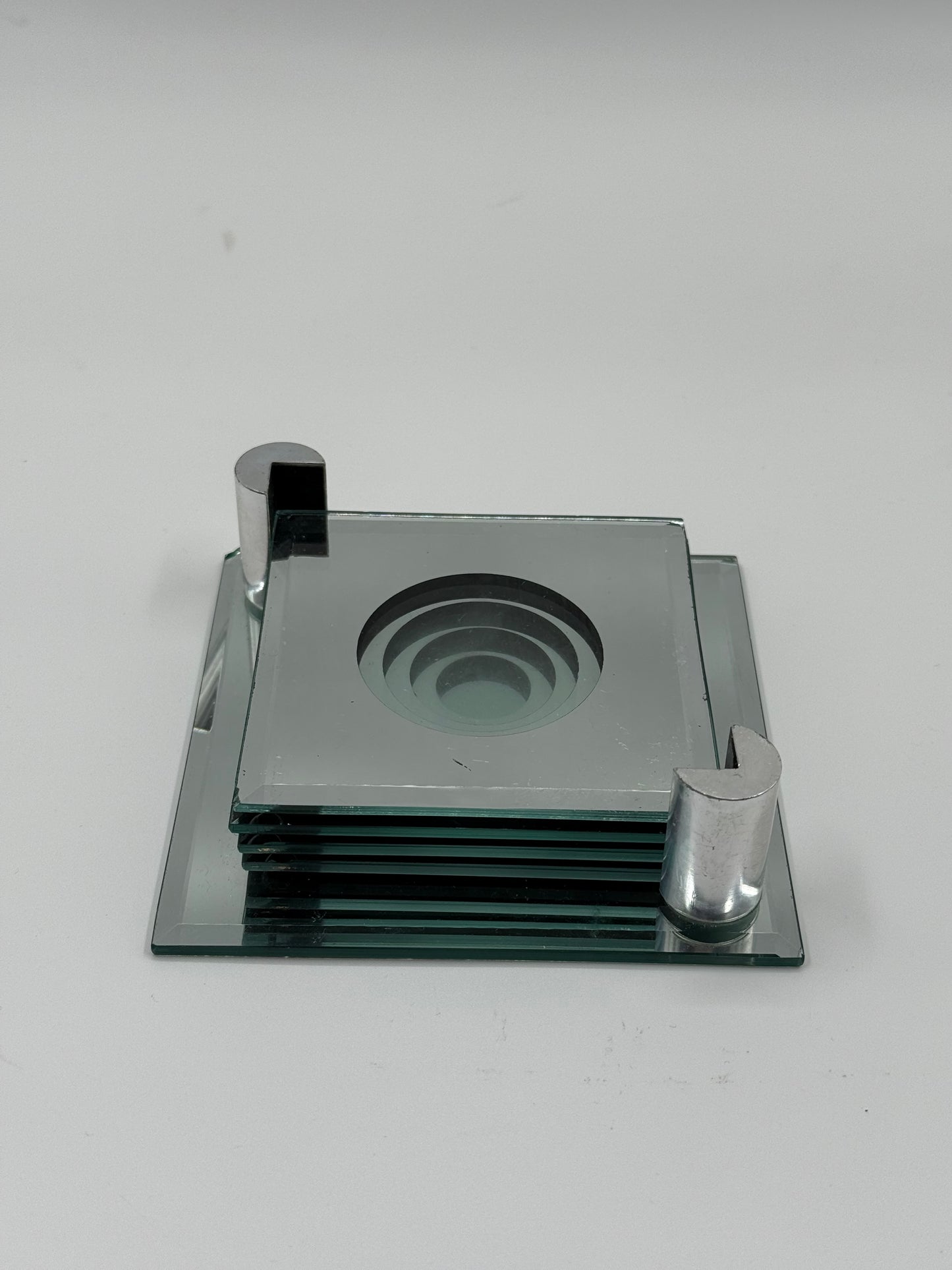 Layered Glass & Chrome Coasters Brutalist Precision (Set of Four)