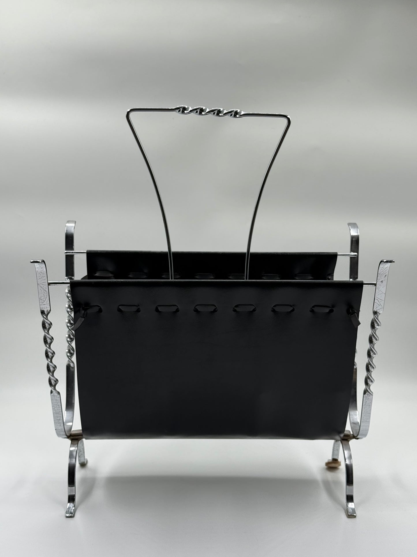 Black Leather & Chrome Magazine Rack