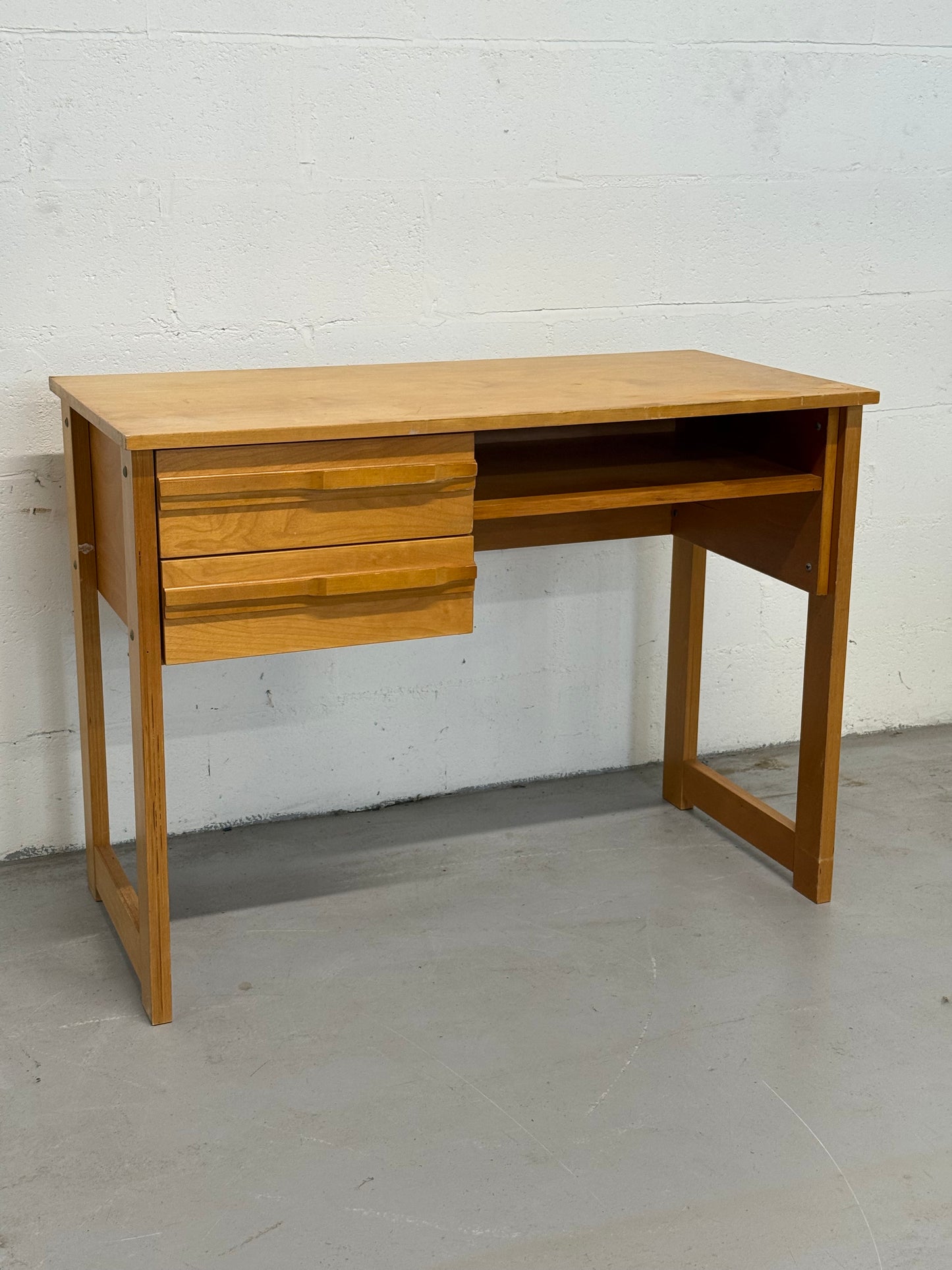 Vintage Solid Wood Desk with Sculpted Drawer Handles