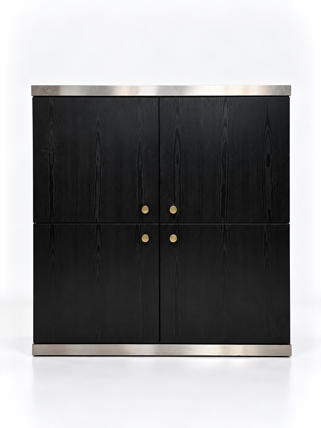 Black Ash & Steel Bar Cabinet, 1970s