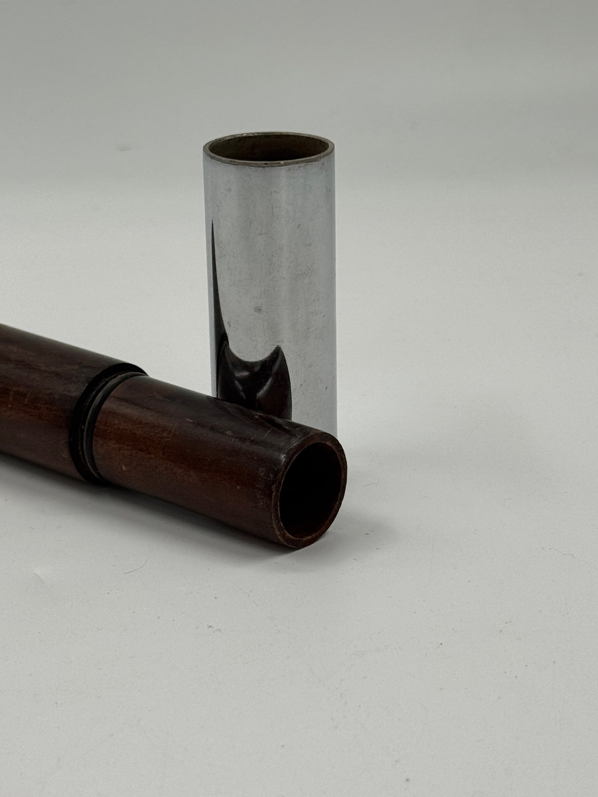 Vintage Rosewood and Chrome Cylindrical Drawer Pull Handle