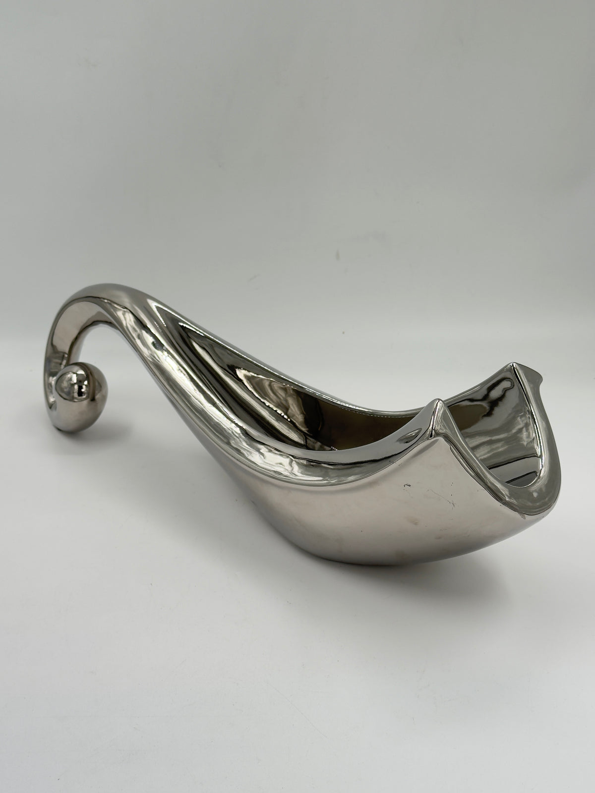 Vintage Sculptural Silver-Plated Centerpiece Bowl with Scroll Handle