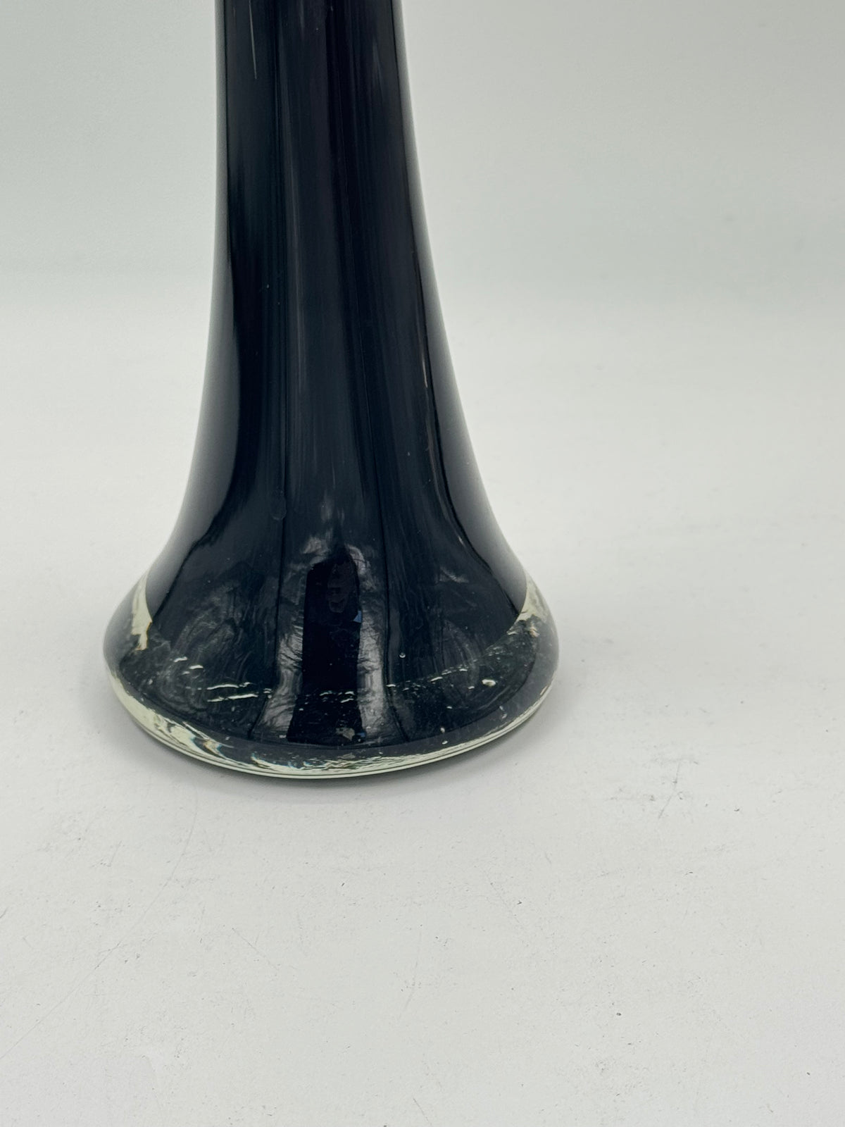 Vintage Tall Black Glass Trumpet Bud Vase